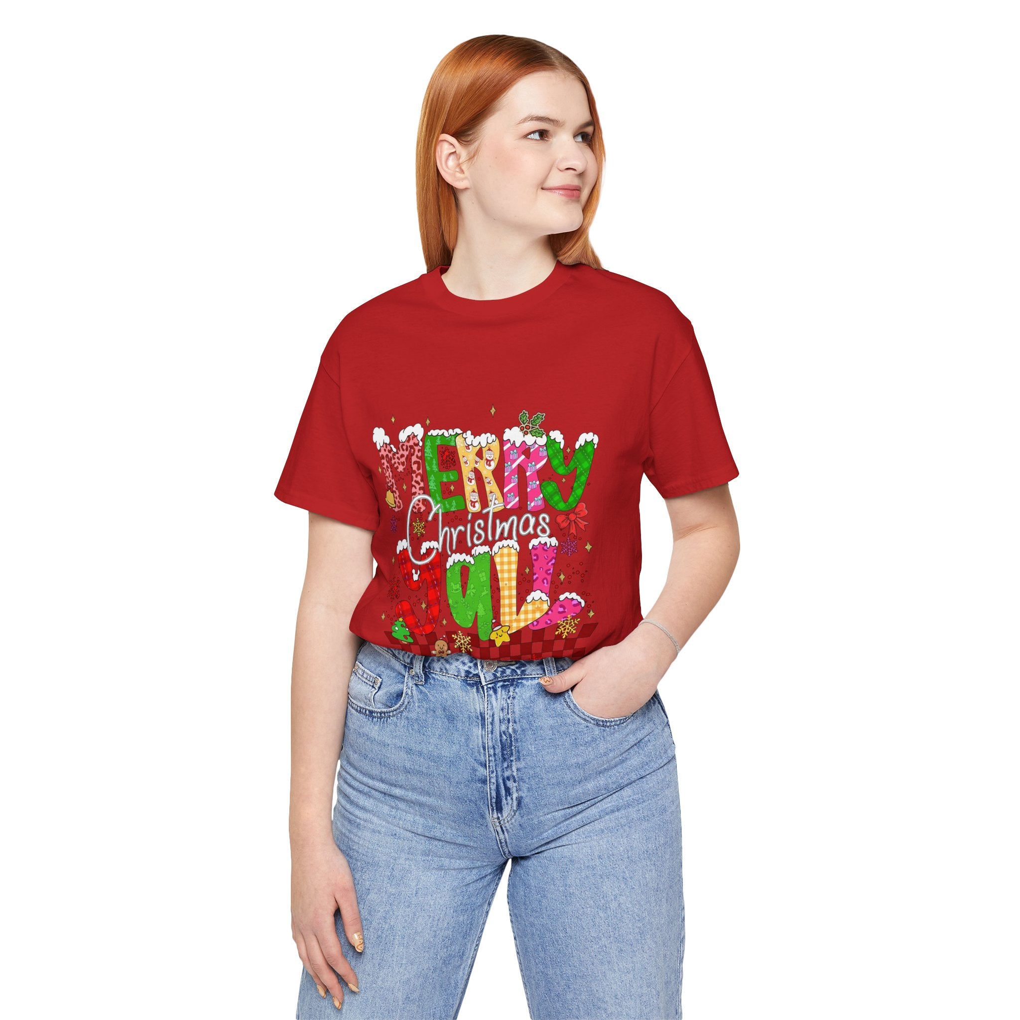 Merry Christmas Y’all Shirt, Colorful Christmas T-Shirt, Retro Holiday Tee, Cute Festive Graphic Tee for Women