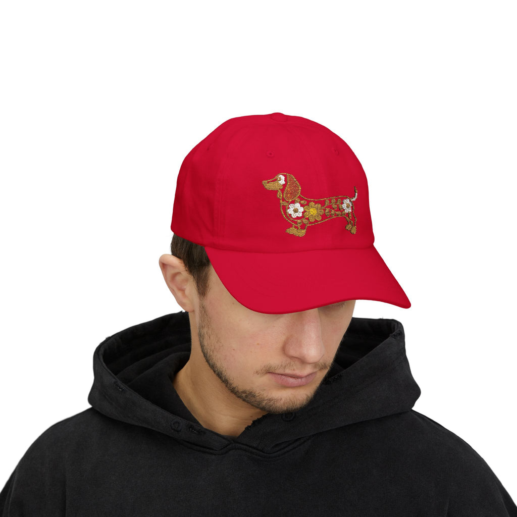 Floral Dachshund Embroidered Hat, Cute Wiener Dog Stitch Design Cap, Flower Dog Embroidery Baseball Hat, Pet Lover Gift, Boho Dog Cap