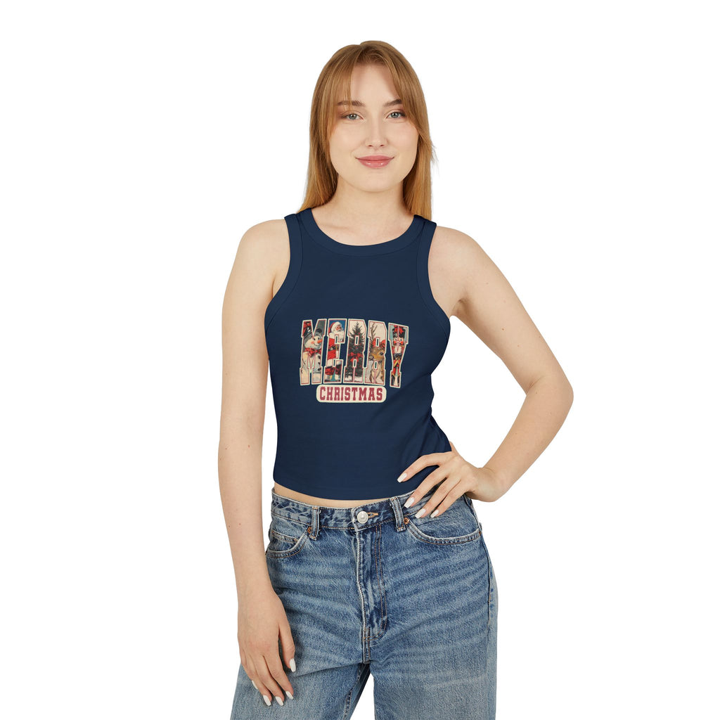 Merry Christmas Tank Top, Vintage Holiday Letter Design, Retro Santa Reindeer and Snowman Graphic Tee, Festive Christmas Gift Shirt