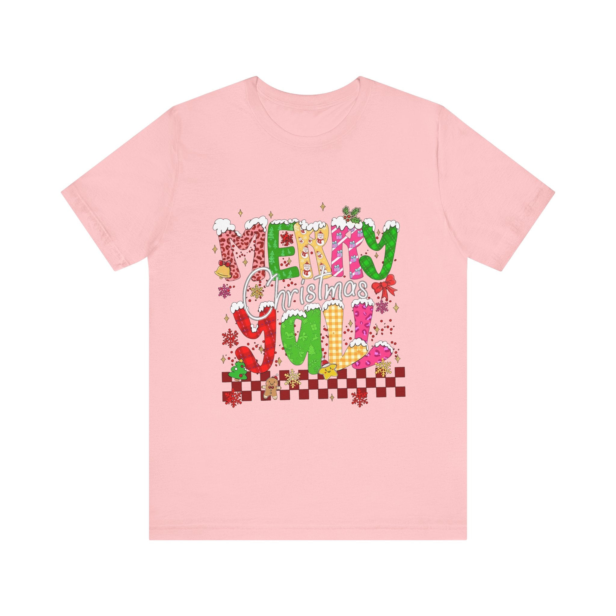 Merry Christmas Y’all Shirt, Colorful Christmas T-Shirt, Retro Holiday Tee, Cute Festive Graphic Tee for Women