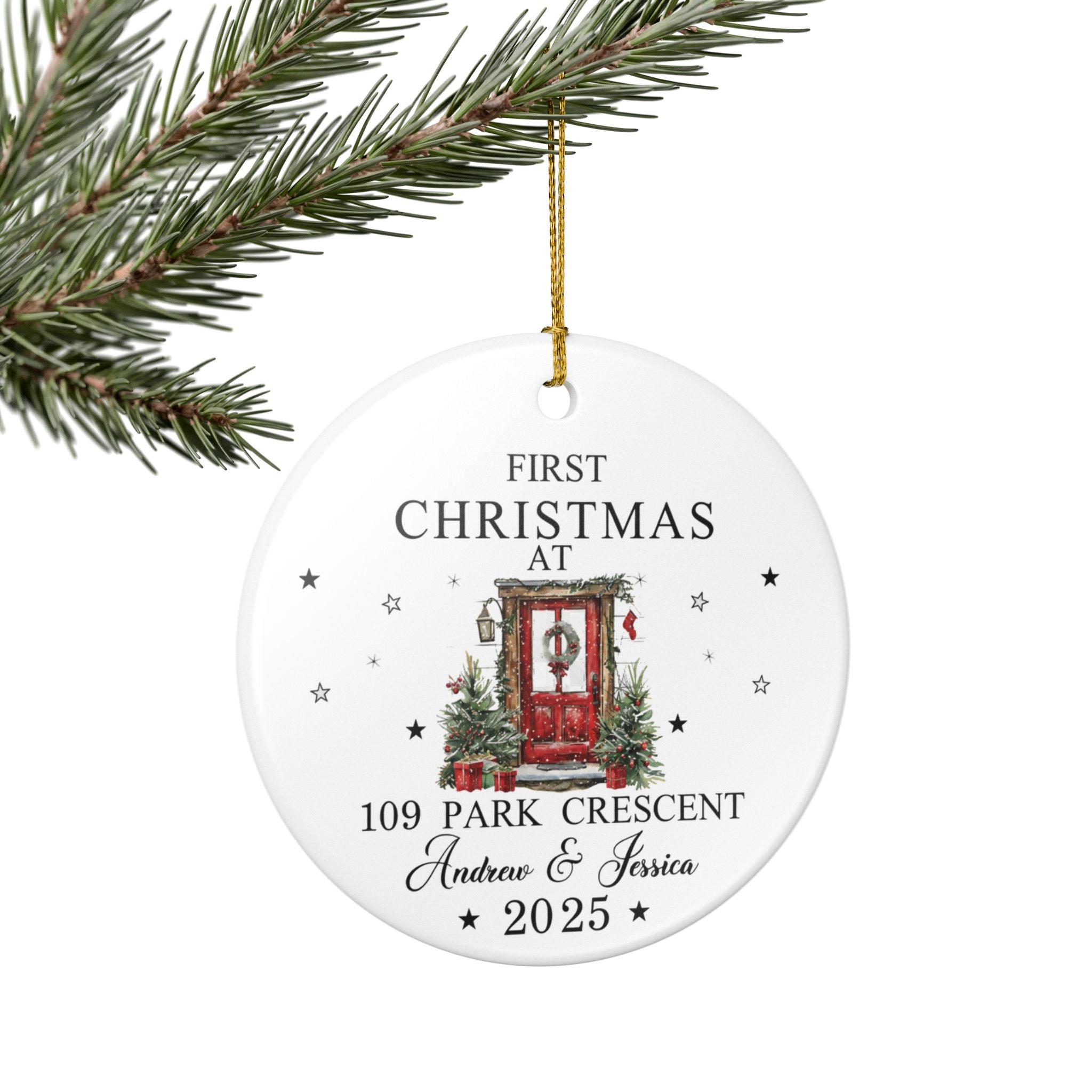 Personalized First Christmas Ornament 2025, New Home Gift, Custom Address Decoration, Couple Housewarming Keepsake