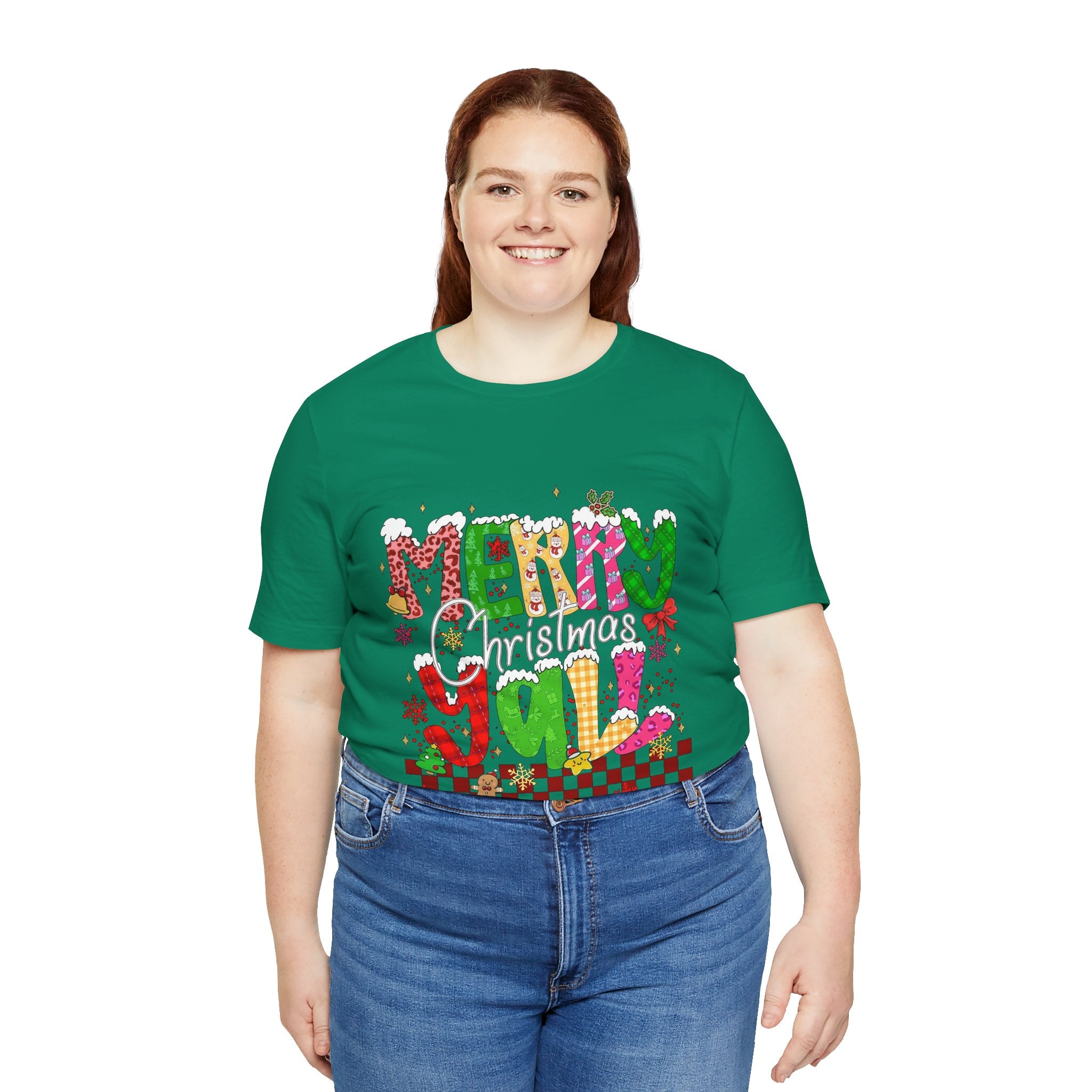 Merry Christmas Y’all Shirt, Colorful Christmas T-Shirt, Retro Holiday Tee, Cute Festive Graphic Tee for Women