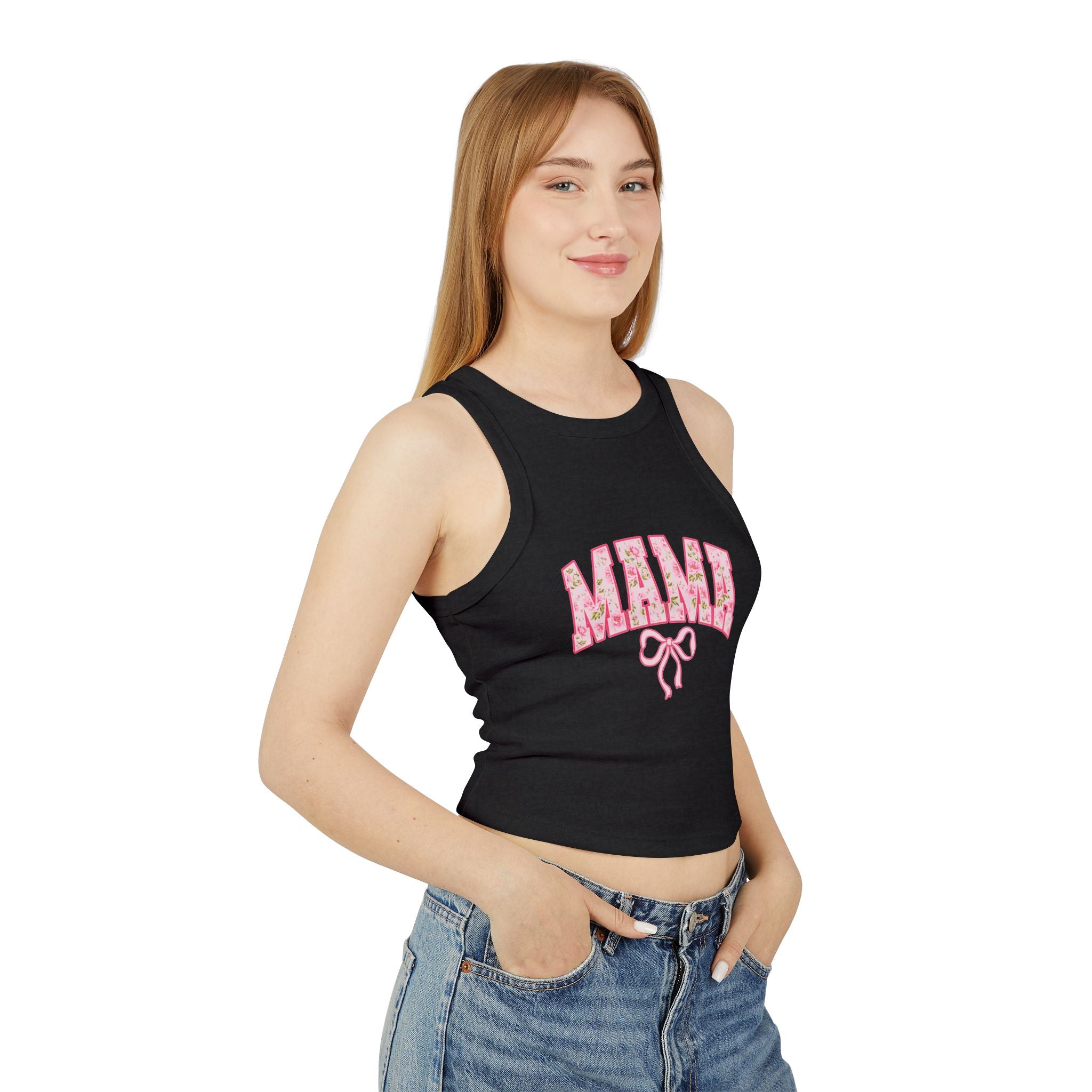 Floral MAMA Tank Top, Pink Bow and Rose Print Design, Cute Mom Life Summer Shirt, Mother’s Day Gift Top, Feminine Floral Tank