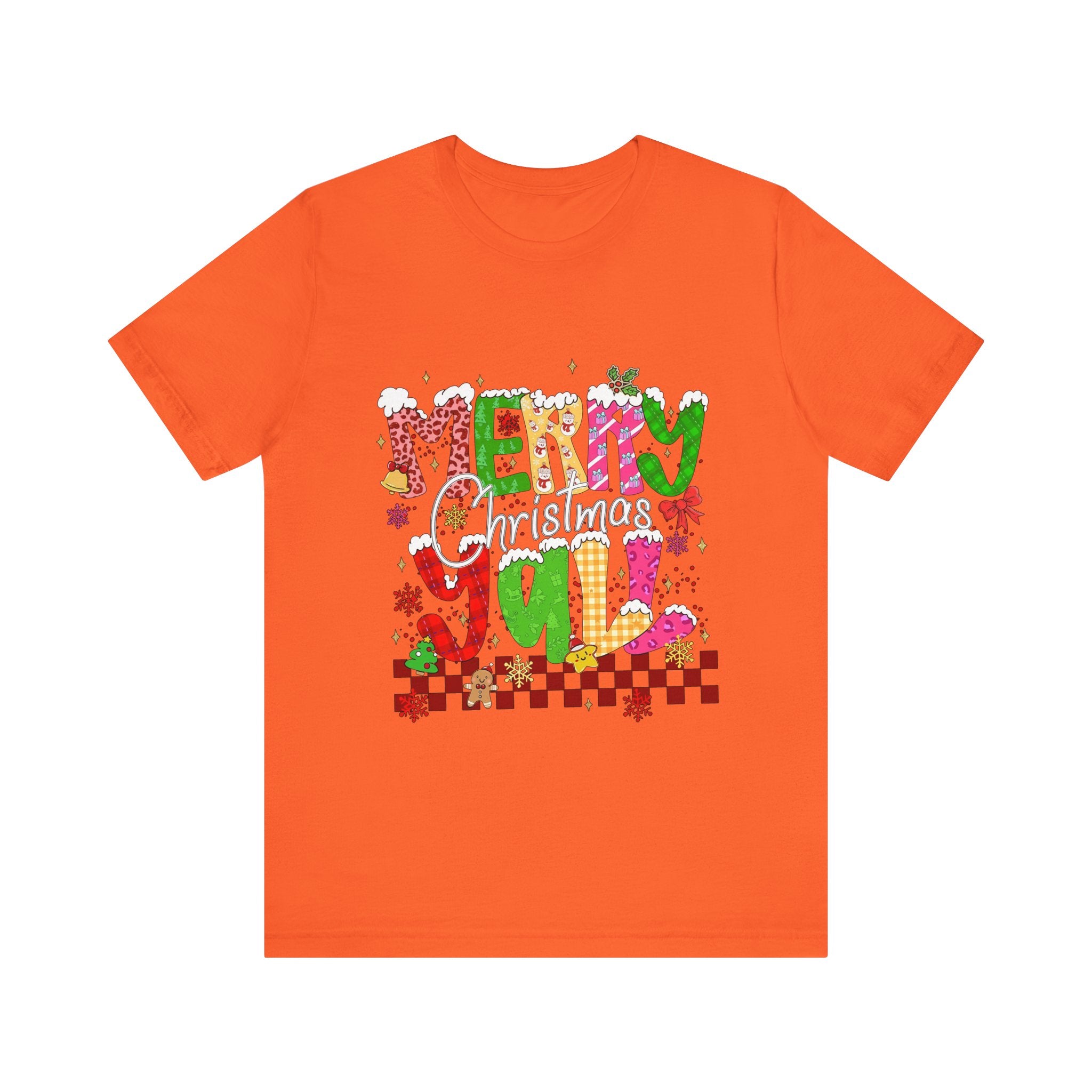 Merry Christmas Y’all Shirt, Colorful Christmas T-Shirt, Retro Holiday Tee, Cute Festive Graphic Tee for Women
