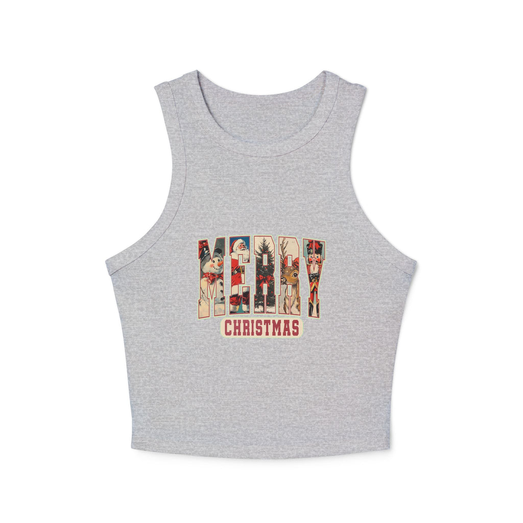 Merry Christmas Tank Top, Vintage Holiday Letter Design, Retro Santa Reindeer and Snowman Graphic Tee, Festive Christmas Gift Shirt