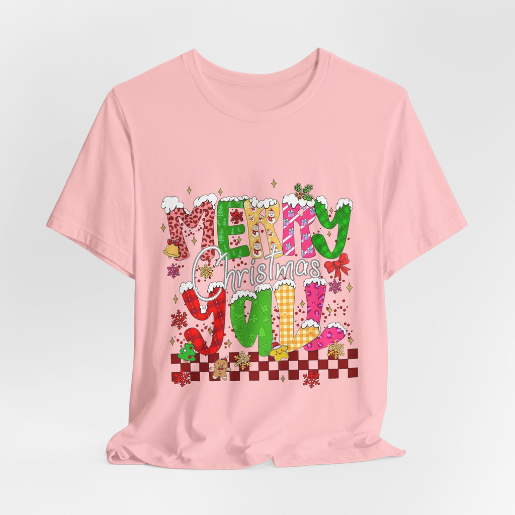 Merry Christmas Y’all Shirt, Colorful Christmas T-Shirt, Retro Holiday Tee, Cute Festive Graphic Tee for Women