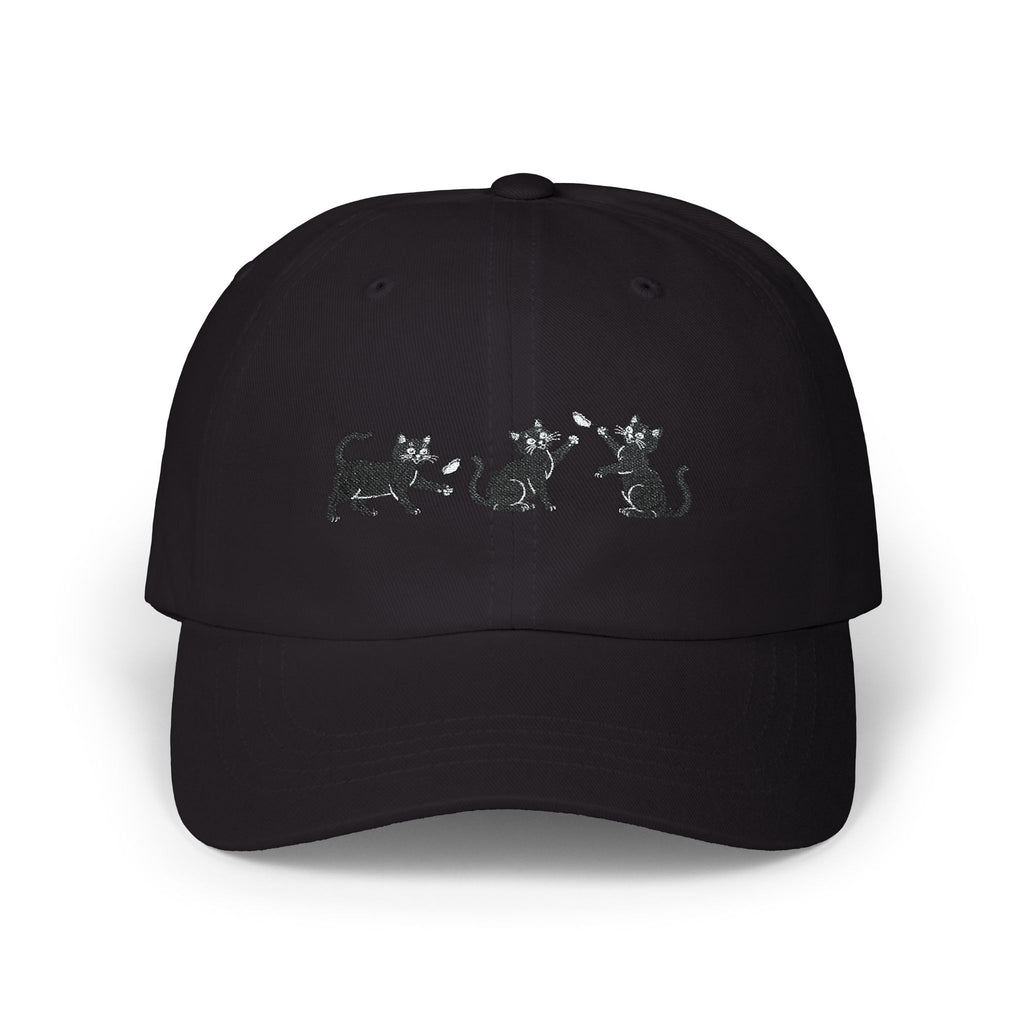 Black Cat and Butterfly Embroidered Hat, Cute Cat Stitch Design Cap, Playful Kitty Baseball Hat, Animal Embroidery Gift, Pet Lover Cap