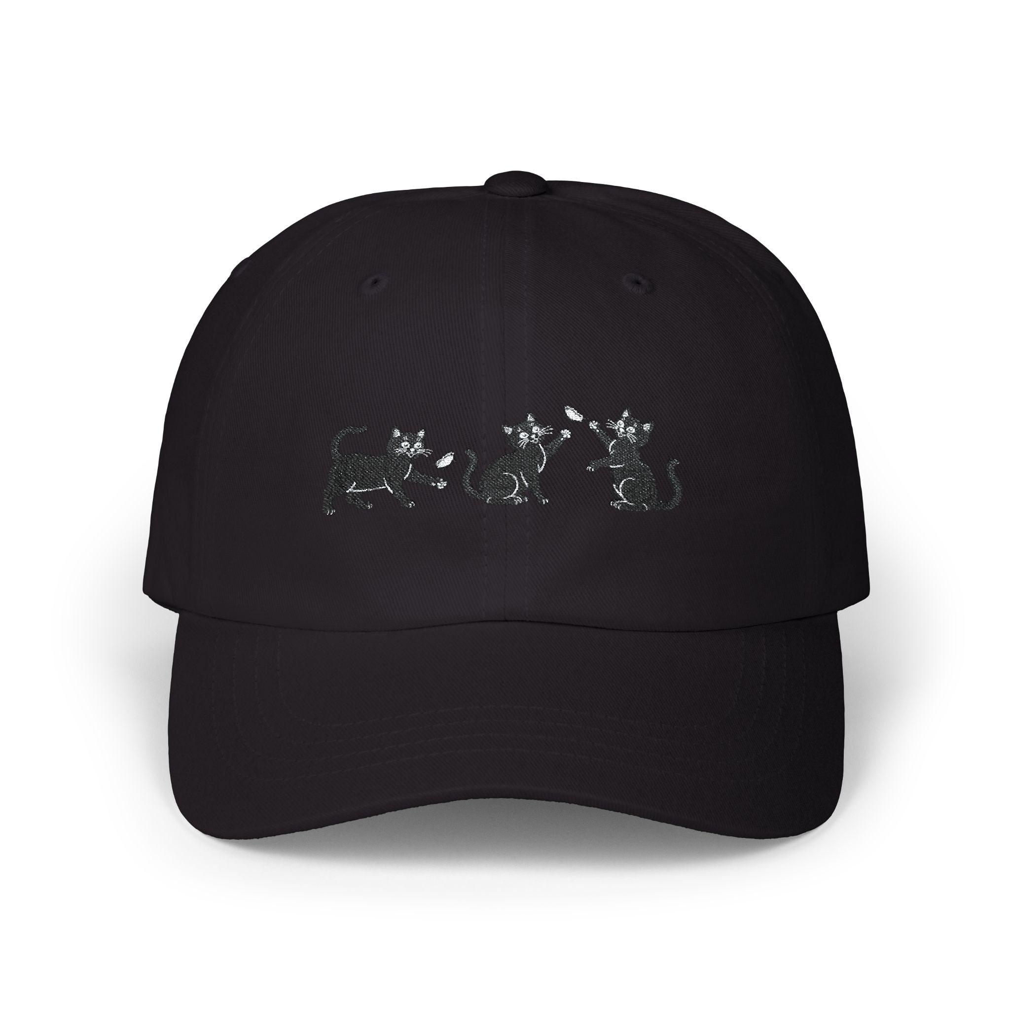 Black Cat and Butterfly Embroidered Hat, Cute Cat Stitch Design Cap, Playful Kitty Baseball Hat, Animal Embroidery Gift, Pet Lover Cap