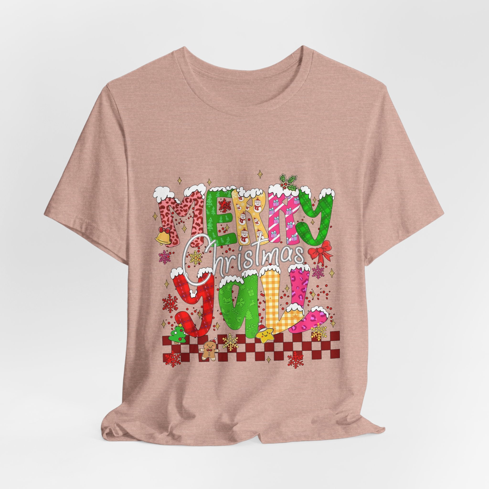 Merry Christmas Y’all Shirt, Colorful Christmas T-Shirt, Retro Holiday Tee, Cute Festive Graphic Tee for Women