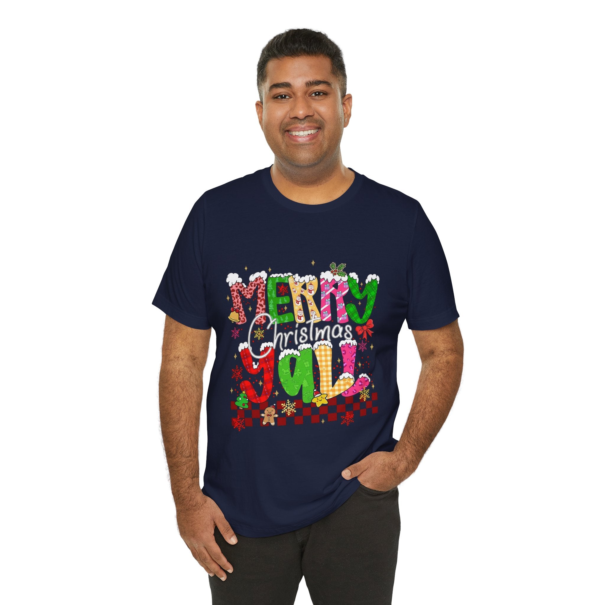 Merry Christmas Y’all Shirt, Colorful Christmas T-Shirt, Retro Holiday Tee, Cute Festive Graphic Tee for Women