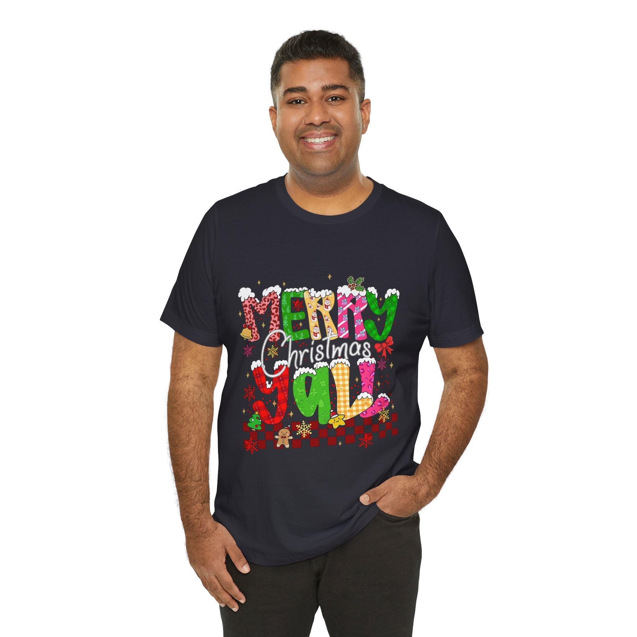 Merry Christmas Y’all Shirt, Colorful Christmas T-Shirt, Retro Holiday Tee, Cute Festive Graphic Tee for Women