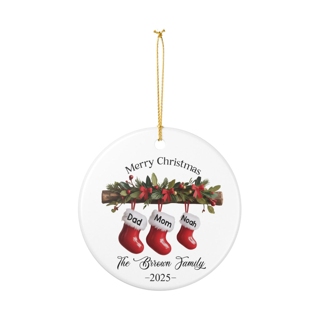 Personalized Family of Three Ceramic Christmas Ornament 2025, Custom New Family Ornament, Baby's First Christmas Ornament