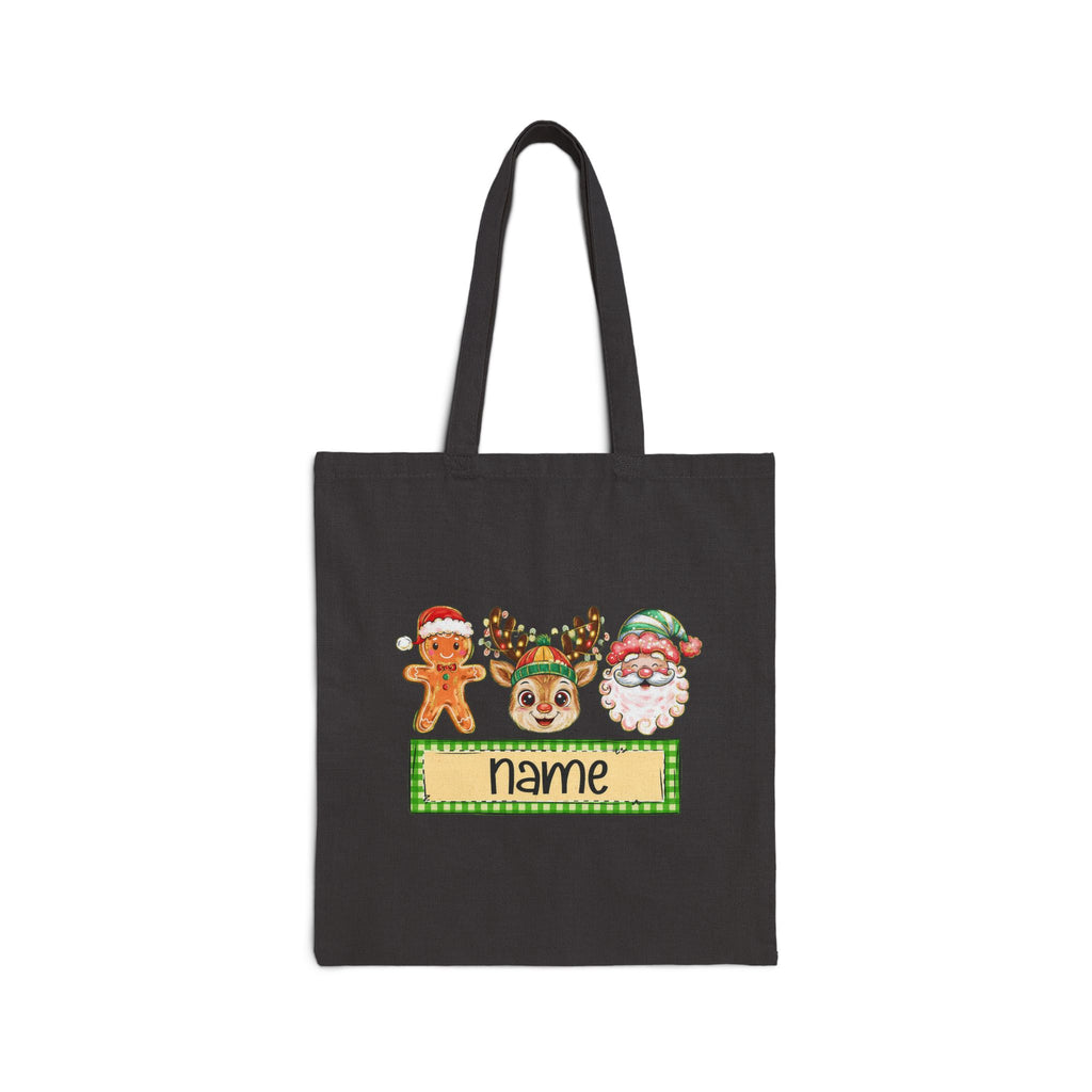 Personalized Christmas Tote Bag, Custom Name Holiday Bag with Santa, Reindeer & Gingerbread Design, Kids Christmas Gift Tote