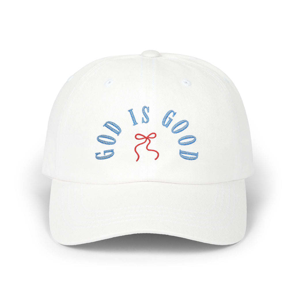 God Is Good Embroidered Hat, Christian Faith Baseball Cap, Blue Letter Red Bow Stitch Design, Religious Quote Dad Hat, Spiritual Gift