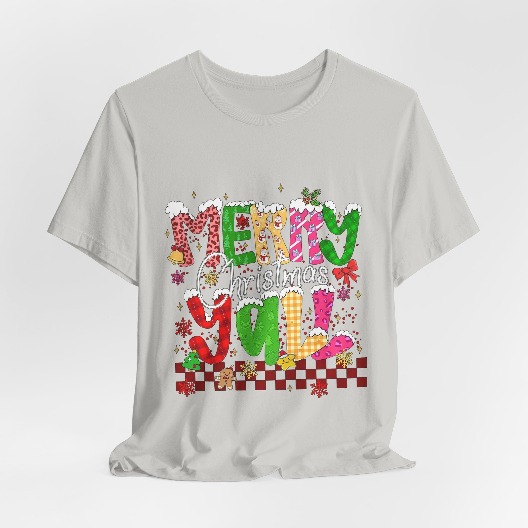 Merry Christmas Y’all Shirt, Colorful Christmas T-Shirt, Retro Holiday Tee, Cute Festive Graphic Tee for Women