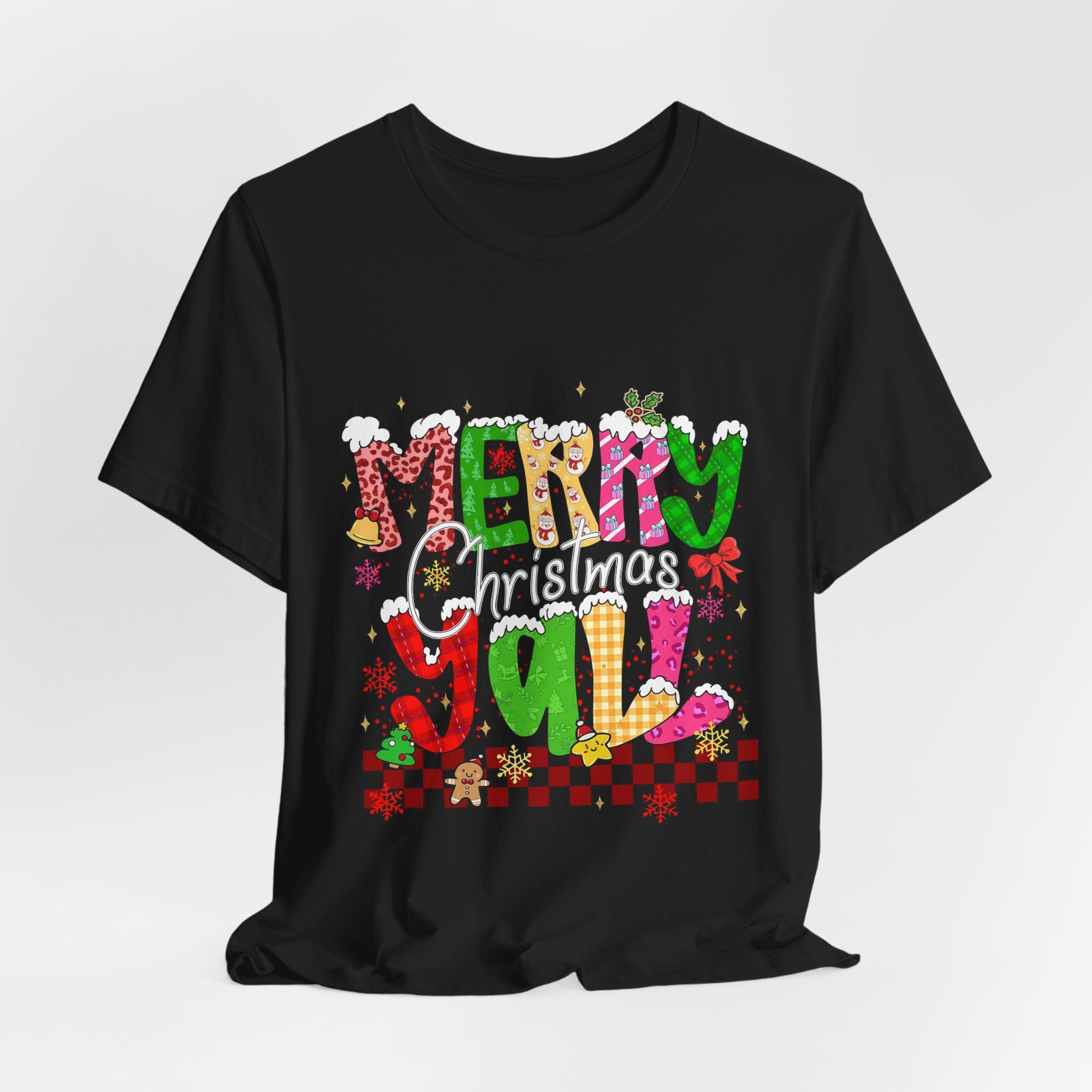 Merry Christmas Y’all Shirt, Colorful Christmas T-Shirt, Retro Holiday Tee, Cute Festive Graphic Tee for Women