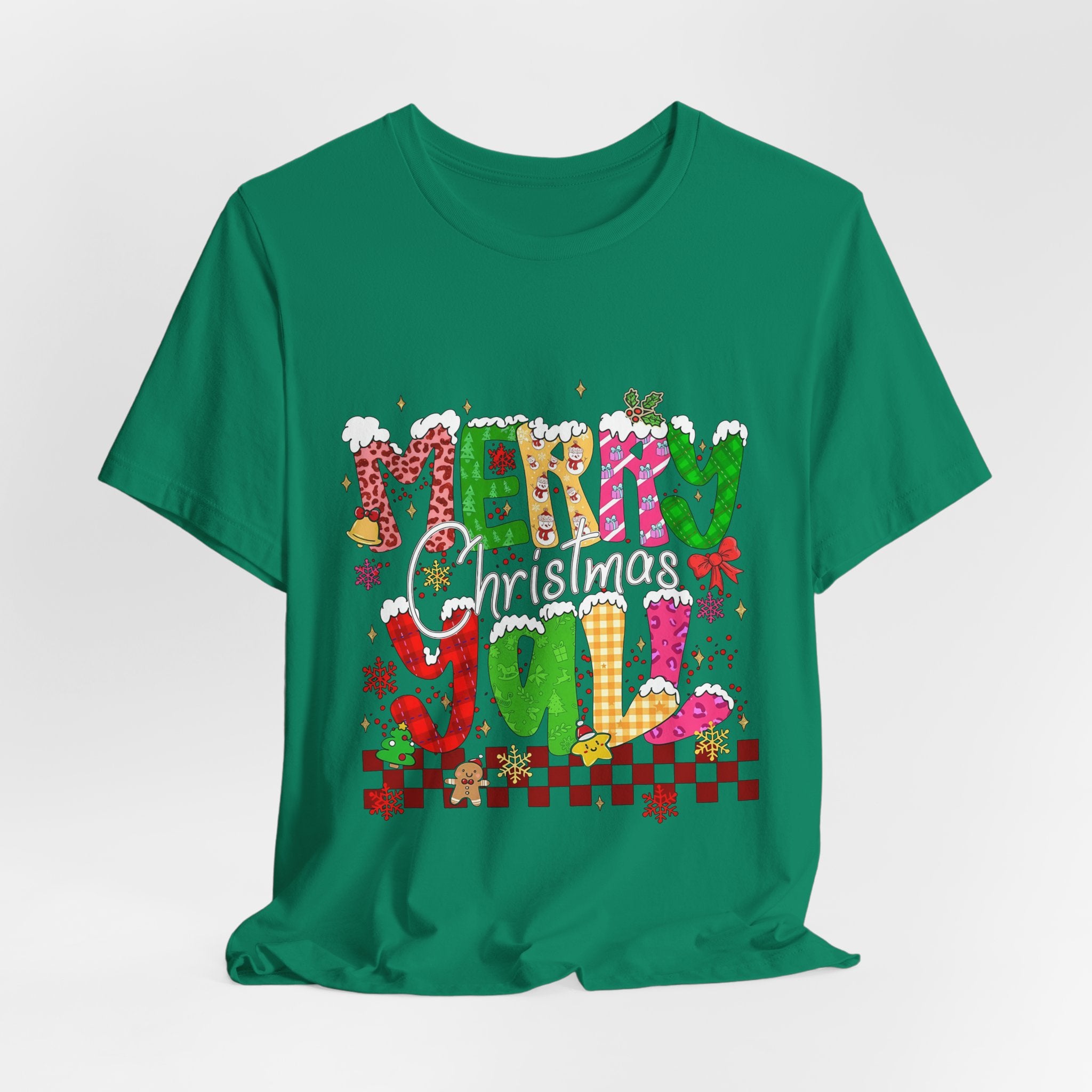 Merry Christmas Y’all Shirt, Colorful Christmas T-Shirt, Retro Holiday Tee, Cute Festive Graphic Tee for Women