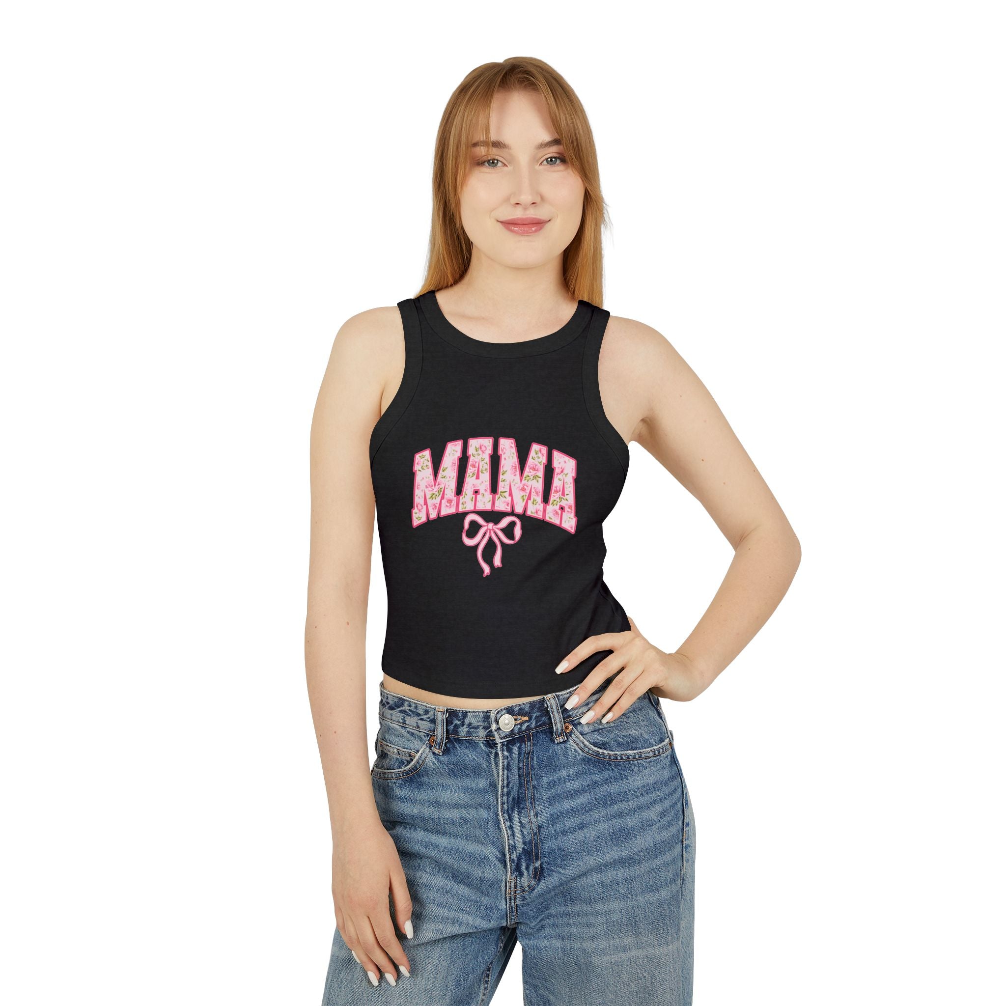 Floral MAMA Tank Top, Pink Bow and Rose Print Design, Cute Mom Life Summer Shirt, Mother’s Day Gift Top, Feminine Floral Tank