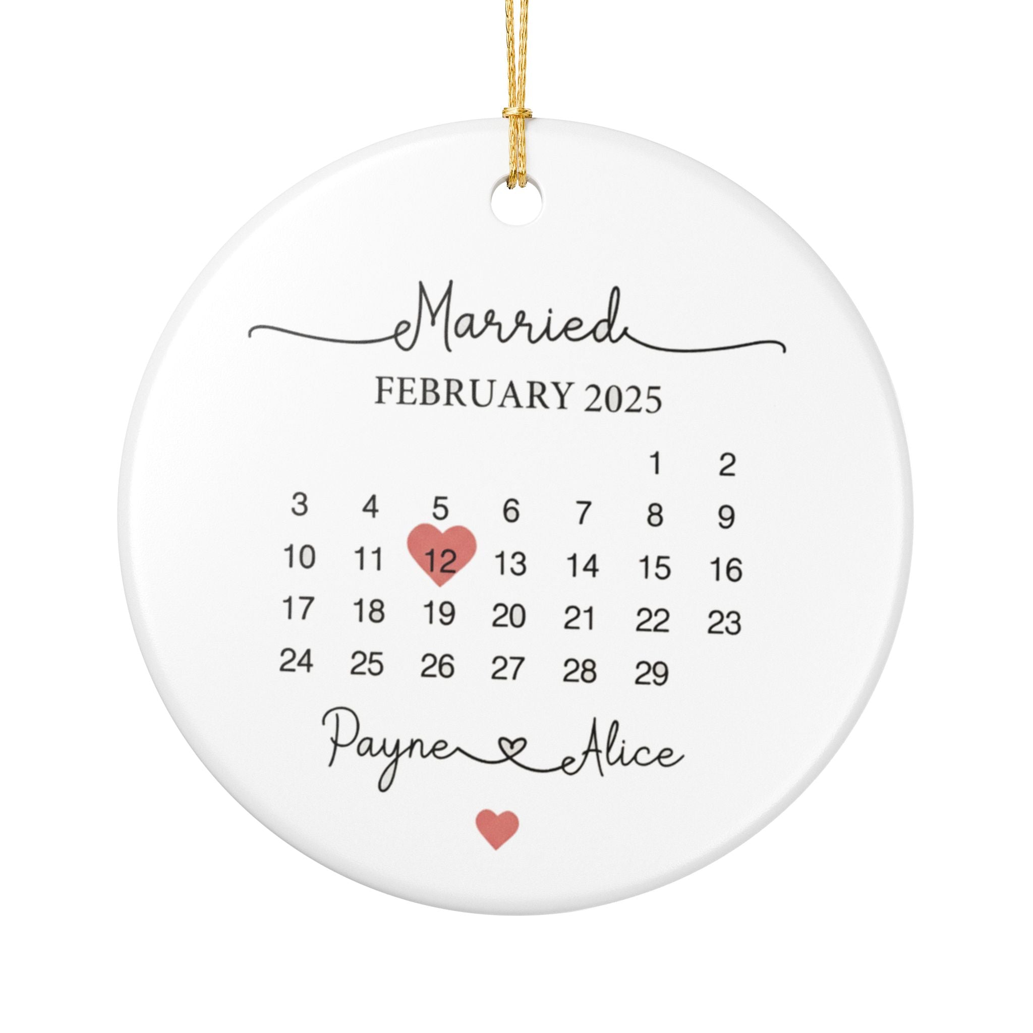 Personalized Wedding Date Ornament 2025, Custom Calendar Keepsake, Married Couple Gift, Engagement or Anniversary Decoration