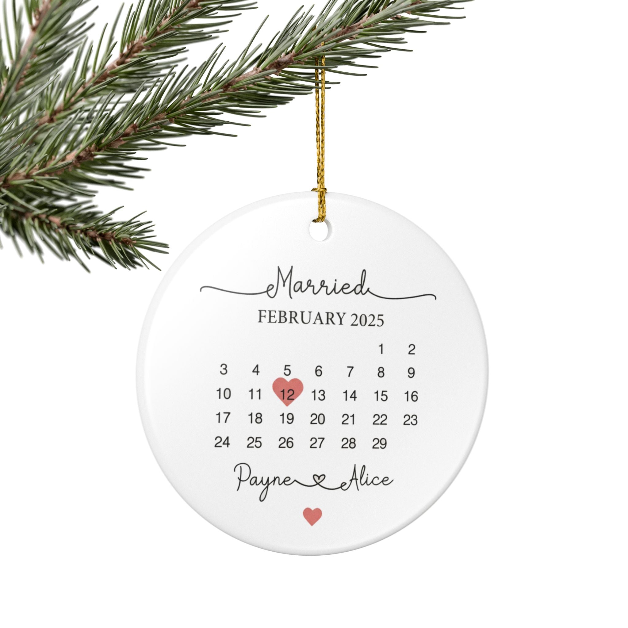 Personalized Wedding Date Ornament 2025, Custom Calendar Keepsake, Married Couple Gift, Engagement or Anniversary Decoration