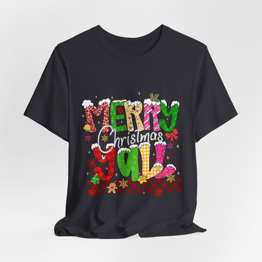 Merry Christmas Y’all Shirt, Colorful Christmas T-Shirt, Retro Holiday Tee, Cute Festive Graphic Tee for Women