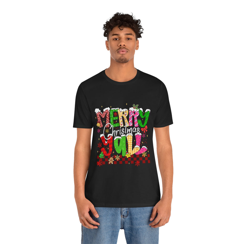Merry Christmas Y’all Shirt, Colorful Christmas T-Shirt, Retro Holiday Tee, Cute Festive Graphic Tee for Women