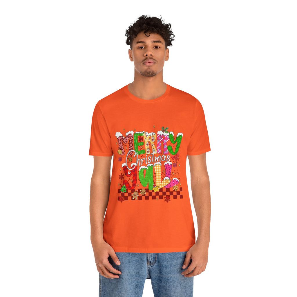 Merry Christmas Y’all Shirt, Colorful Christmas T-Shirt, Retro Holiday Tee, Cute Festive Graphic Tee for Women