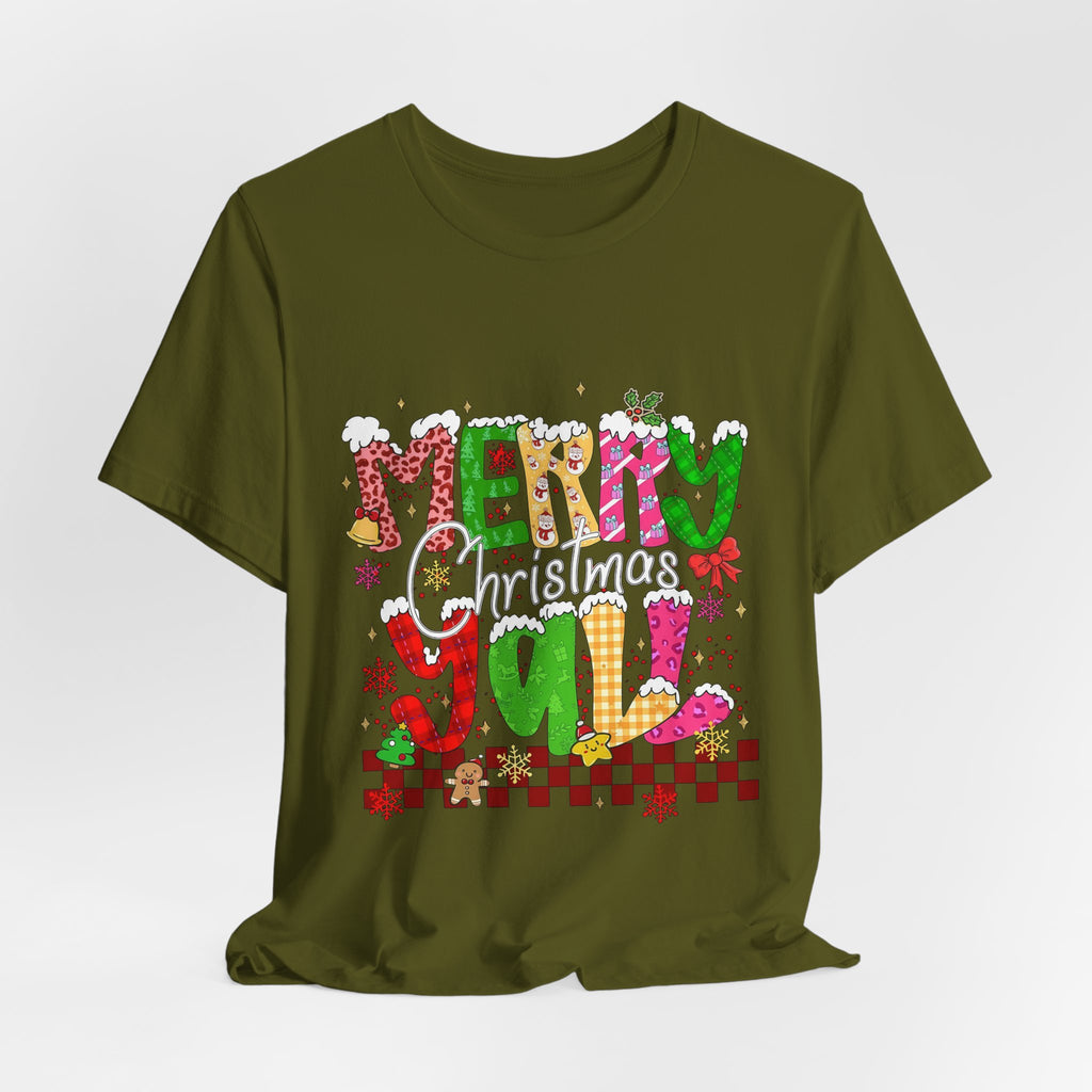 Merry Christmas Y’all Shirt, Colorful Christmas T-Shirt, Retro Holiday Tee, Cute Festive Graphic Tee for Women