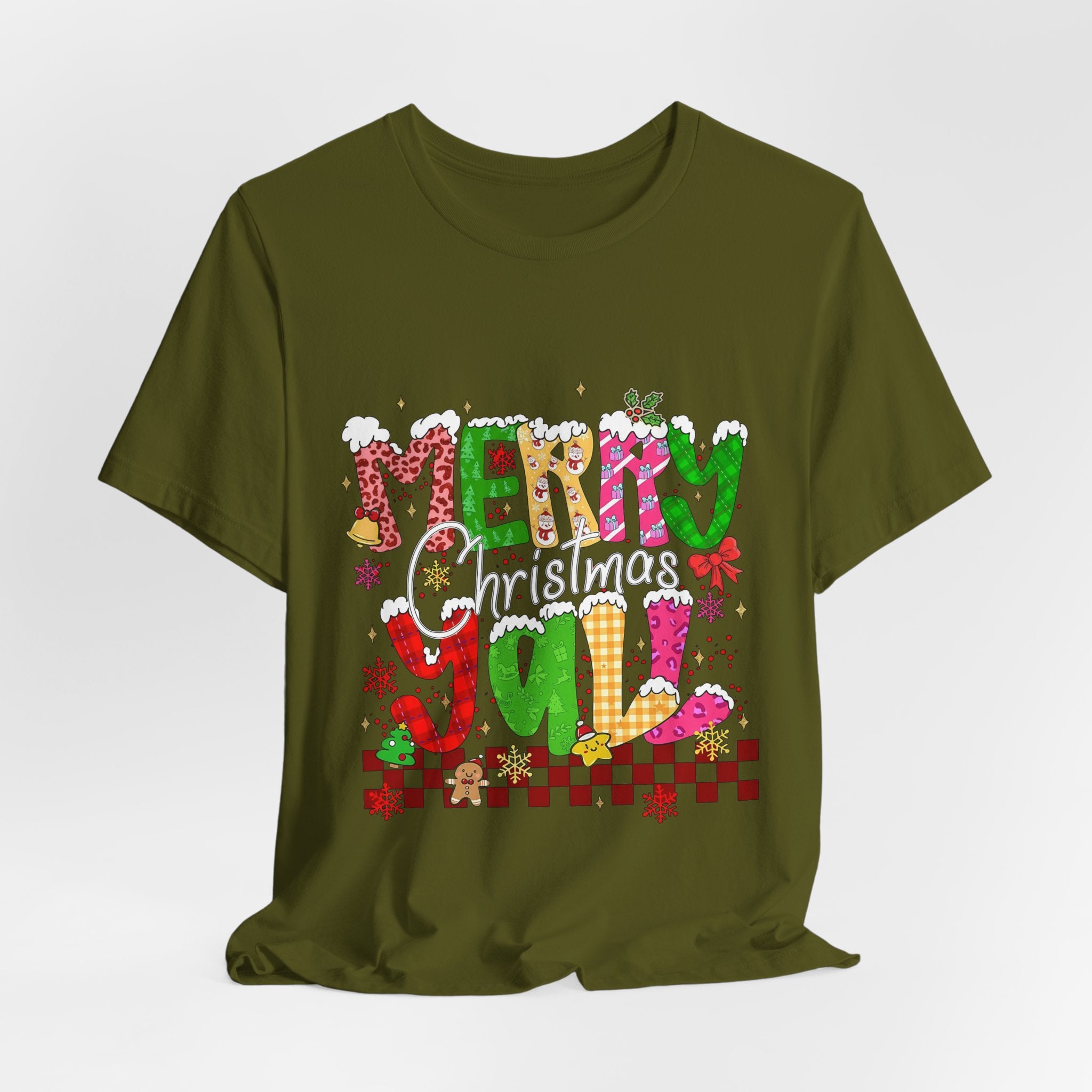 Merry Christmas Y’all Shirt, Colorful Christmas T-Shirt, Retro Holiday Tee, Cute Festive Graphic Tee for Women
