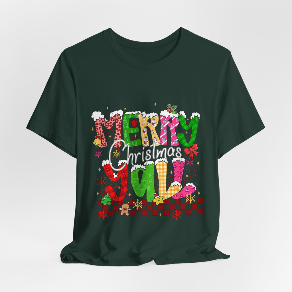 Merry Christmas Y’all Shirt, Colorful Christmas T-Shirt, Retro Holiday Tee, Cute Festive Graphic Tee for Women