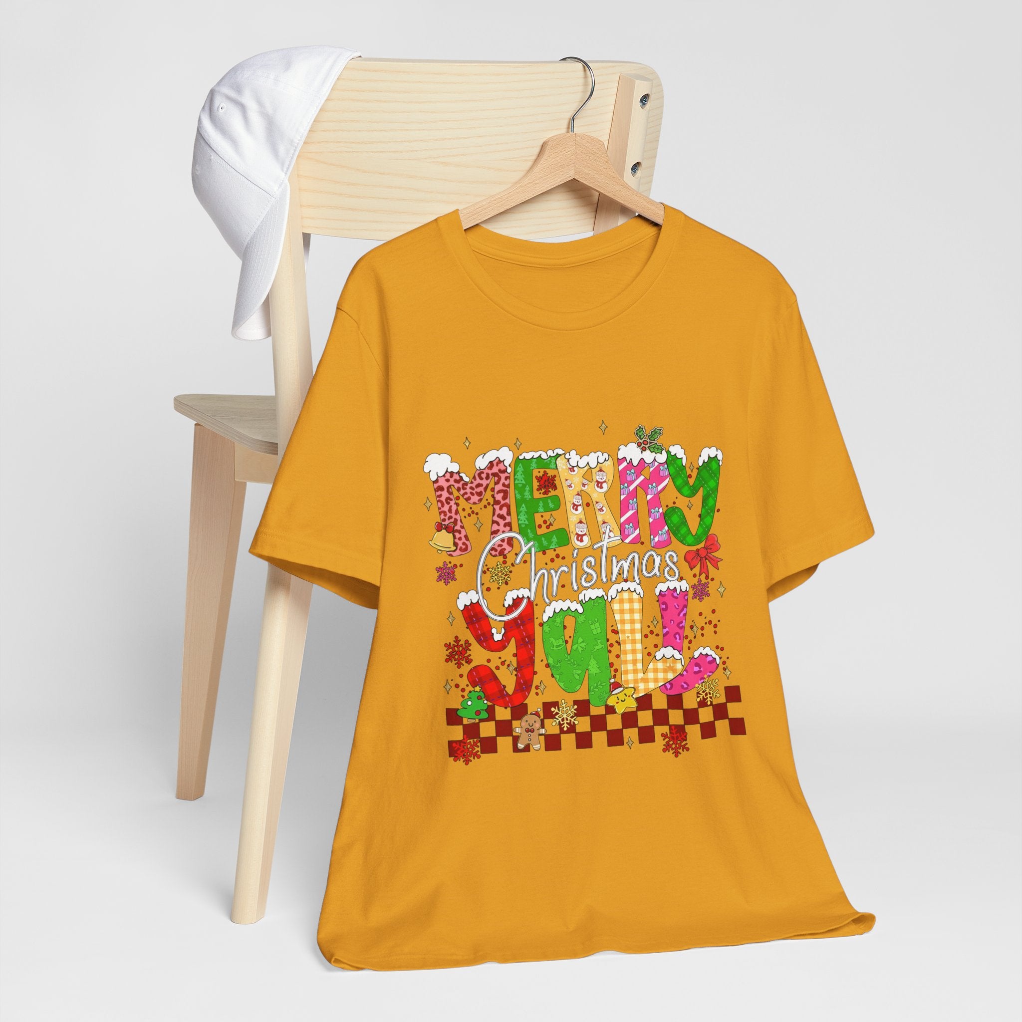 Merry Christmas Y’all Shirt, Colorful Christmas T-Shirt, Retro Holiday Tee, Cute Festive Graphic Tee for Women