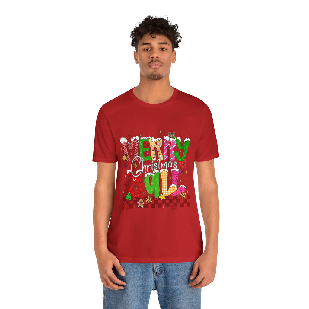 Merry Christmas Y’all Shirt, Colorful Christmas T-Shirt, Retro Holiday Tee, Cute Festive Graphic Tee for Women