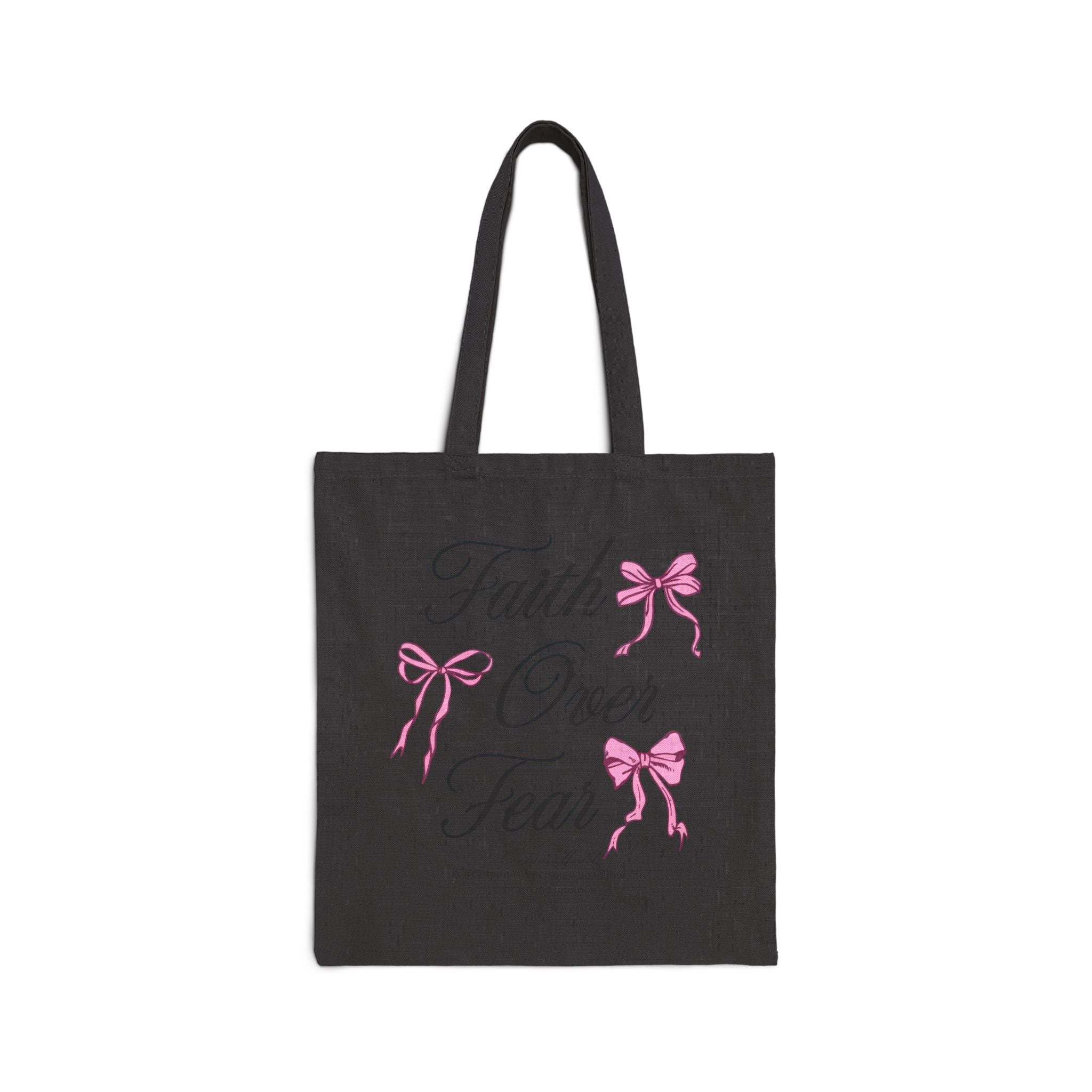 Faith Over Fear Tote Bag, Pink Bow Christian Quote Bag, Bible Verse Inspirational Tote, Coquette Aesthetic Faith Gift for Women