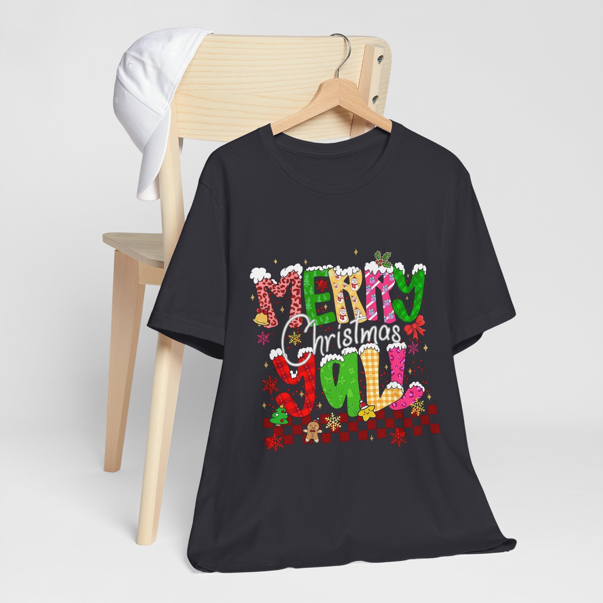 Merry Christmas Y’all Shirt, Colorful Christmas T-Shirt, Retro Holiday Tee, Cute Festive Graphic Tee for Women