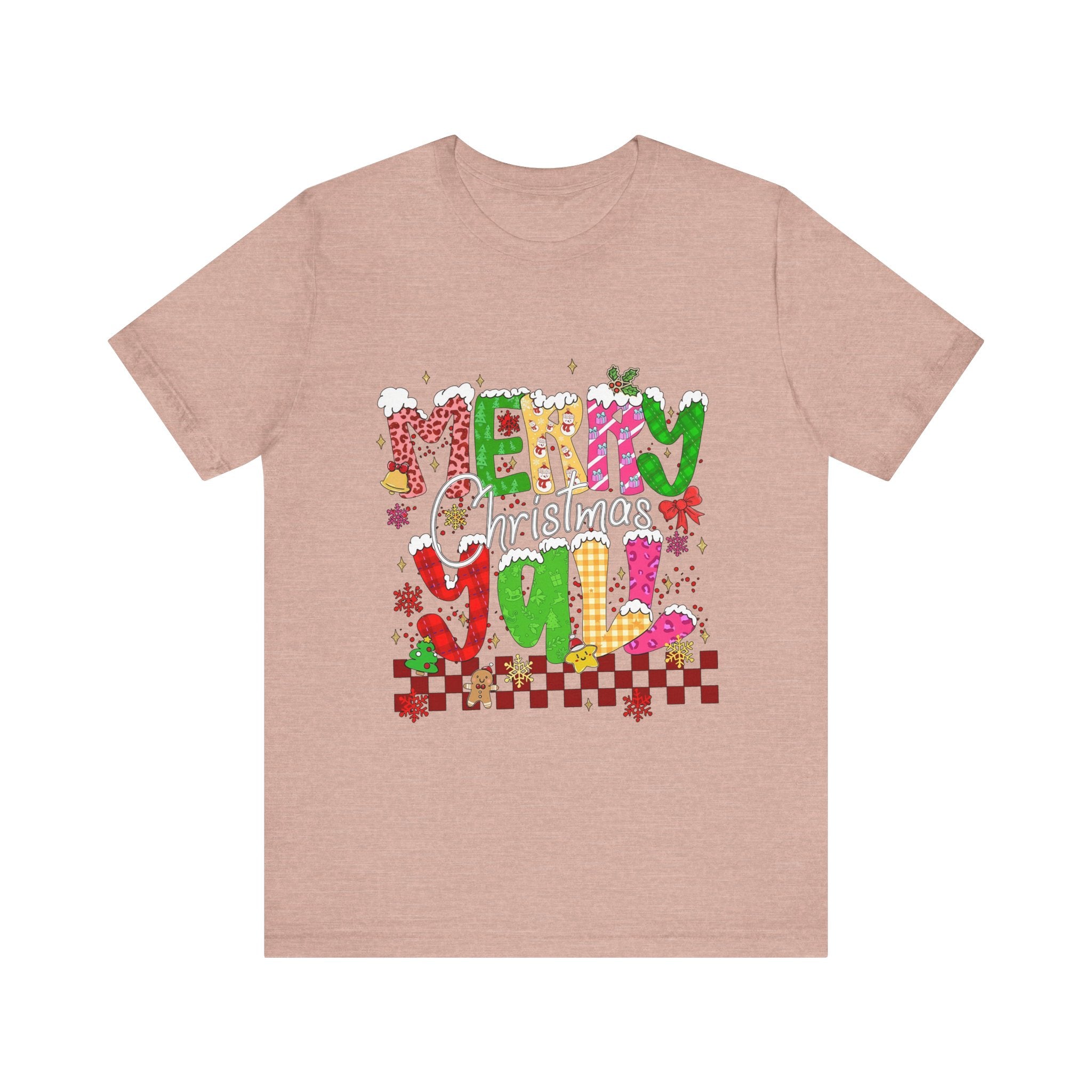 Merry Christmas Y’all Shirt, Colorful Christmas T-Shirt, Retro Holiday Tee, Cute Festive Graphic Tee for Women