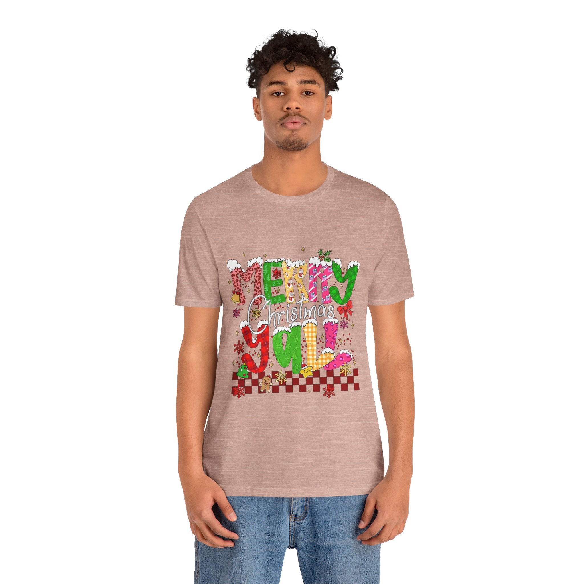 Merry Christmas Y’all Shirt, Colorful Christmas T-Shirt, Retro Holiday Tee, Cute Festive Graphic Tee for Women