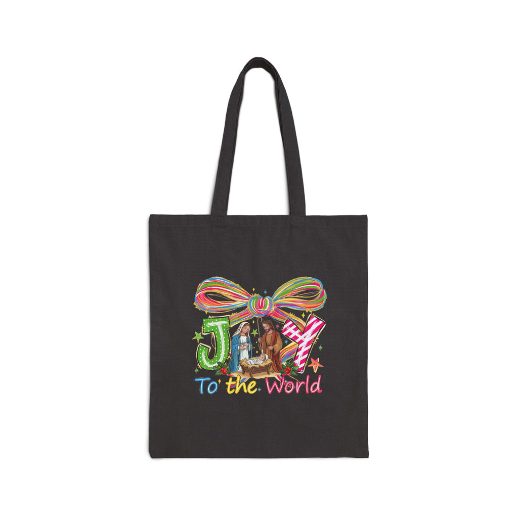 Joy to the World Christmas Tote Bag, Nativity Scene with Mary Joseph and Baby Jesus, Religious Holiday Gift Bag, Christian Tote