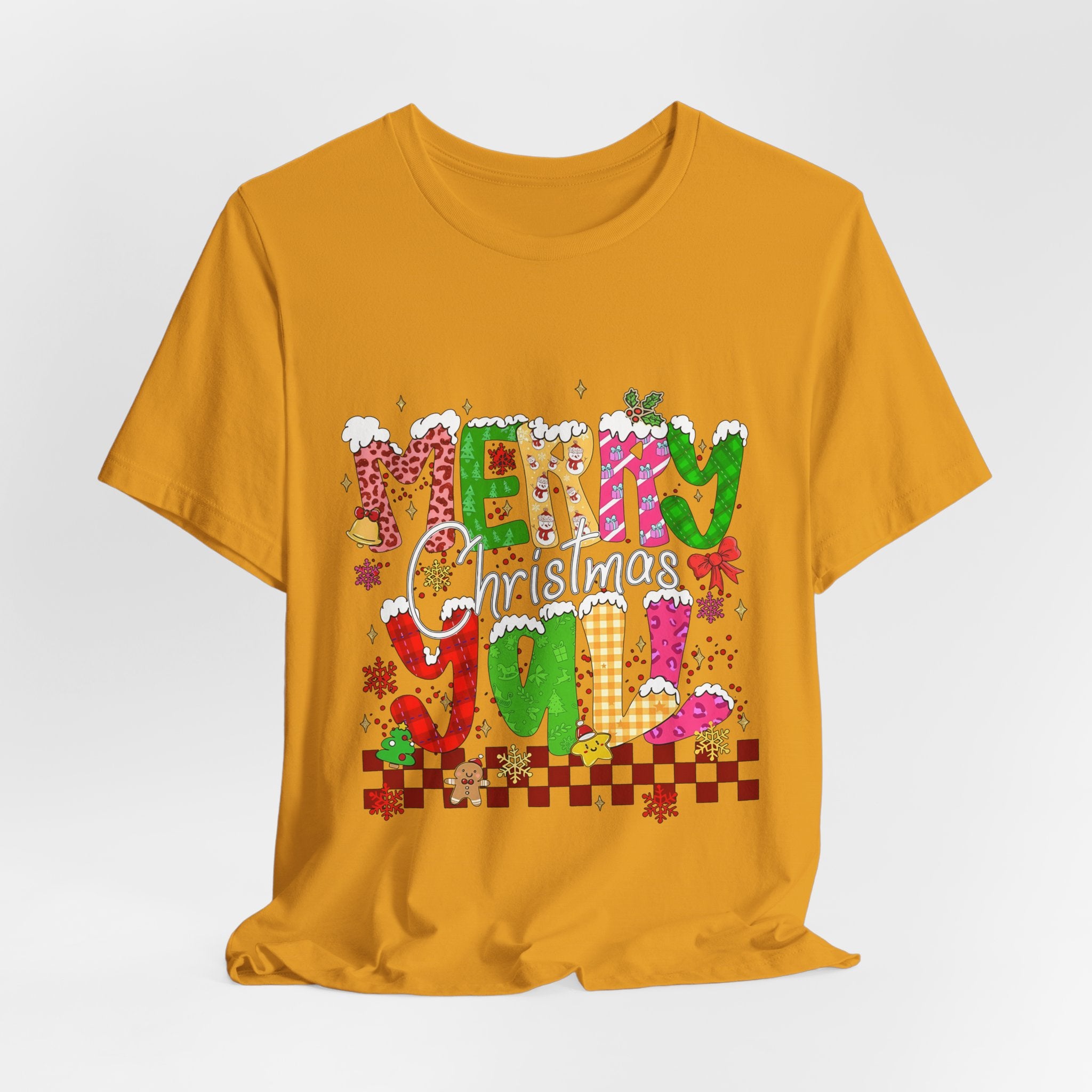 Merry Christmas Y’all Shirt, Colorful Christmas T-Shirt, Retro Holiday Tee, Cute Festive Graphic Tee for Women