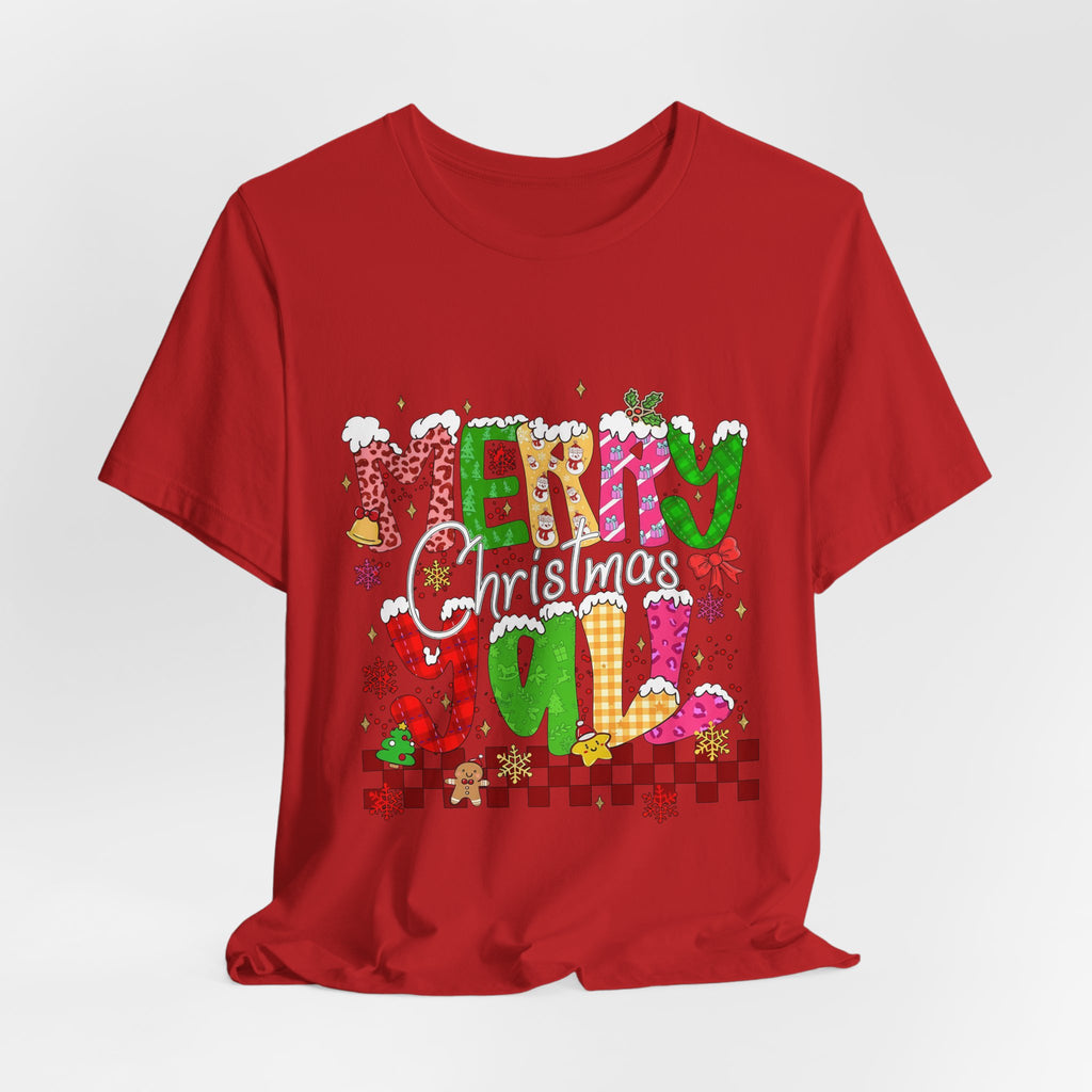 Merry Christmas Y’all Shirt, Colorful Christmas T-Shirt, Retro Holiday Tee, Cute Festive Graphic Tee for Women