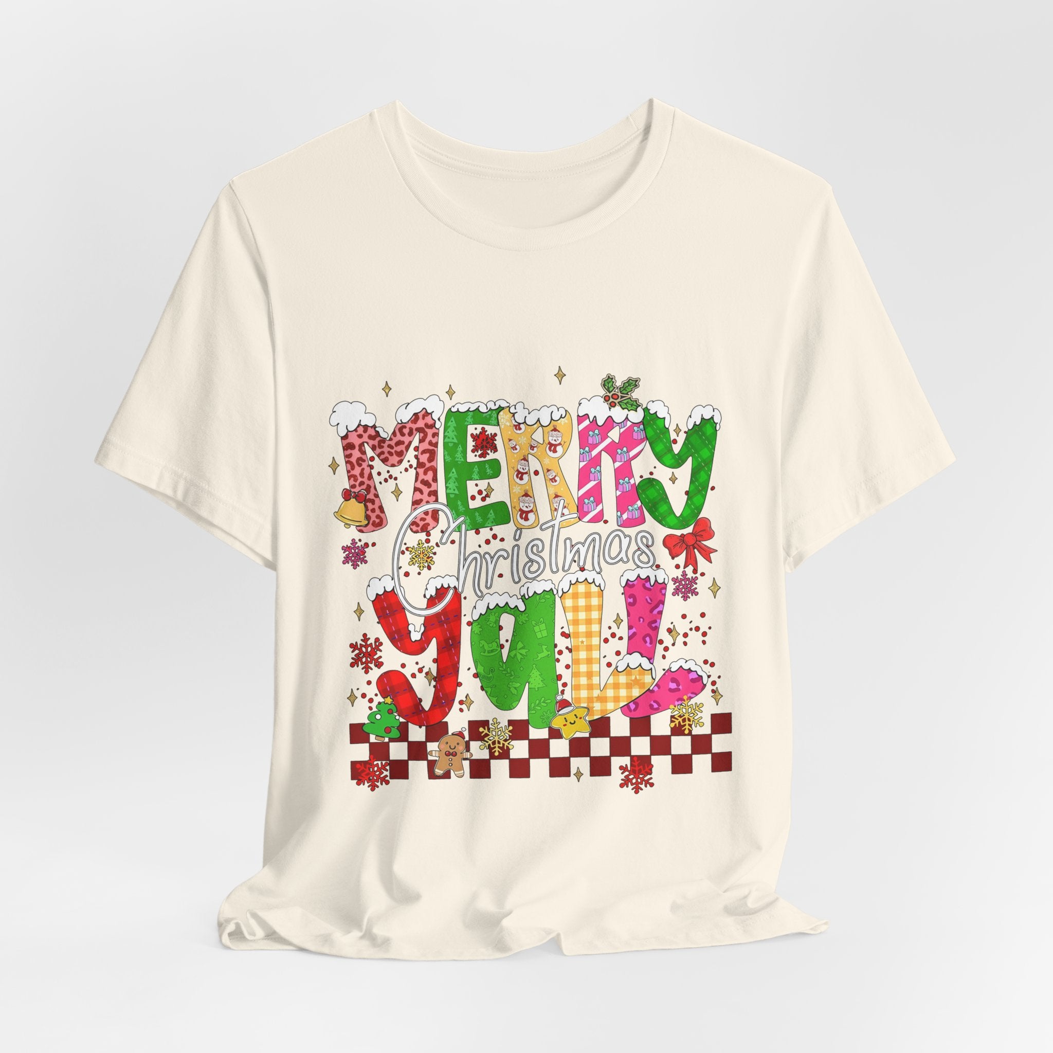 Merry Christmas Y’all Shirt, Colorful Christmas T-Shirt, Retro Holiday Tee, Cute Festive Graphic Tee for Women