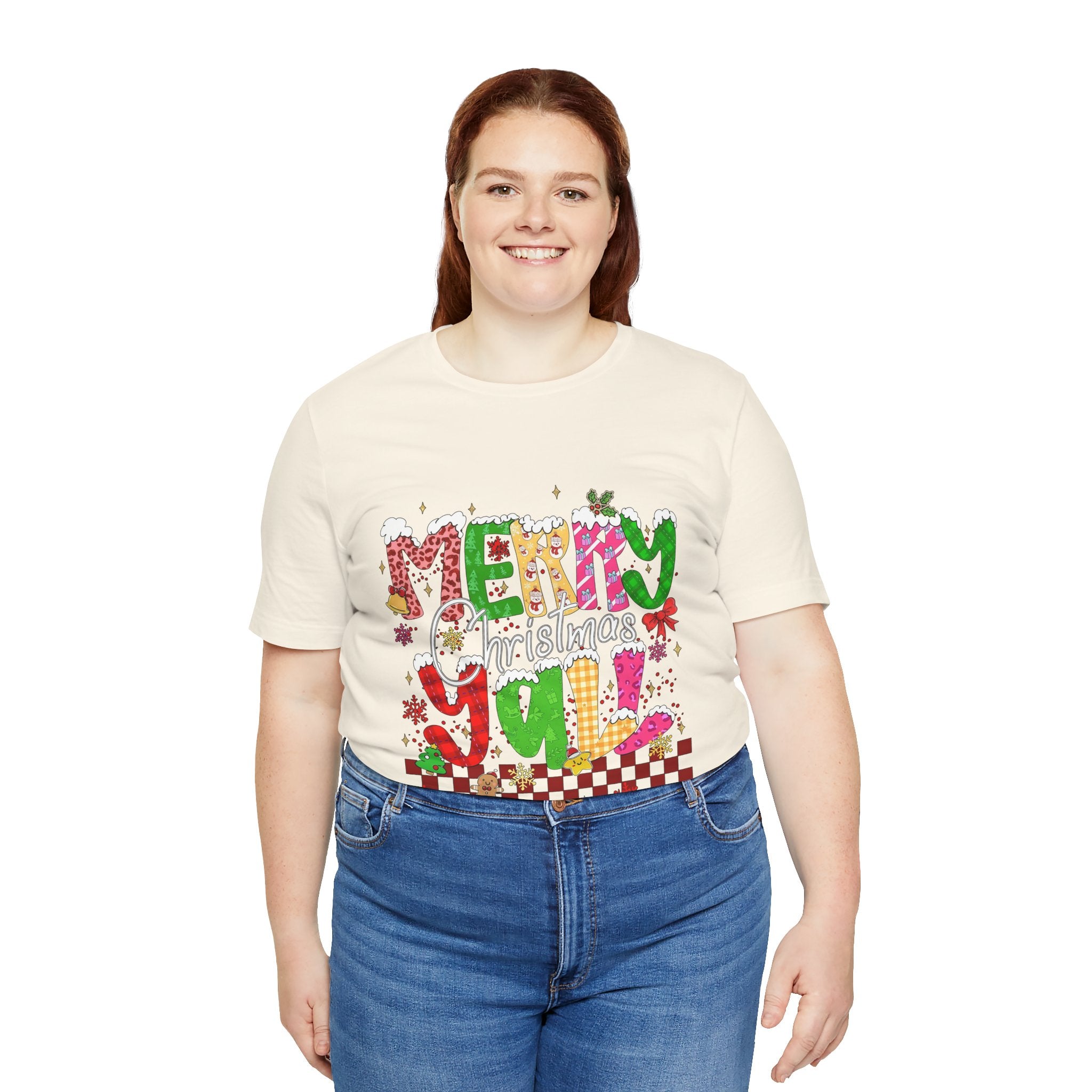 Merry Christmas Y’all Shirt, Colorful Christmas T-Shirt, Retro Holiday Tee, Cute Festive Graphic Tee for Women