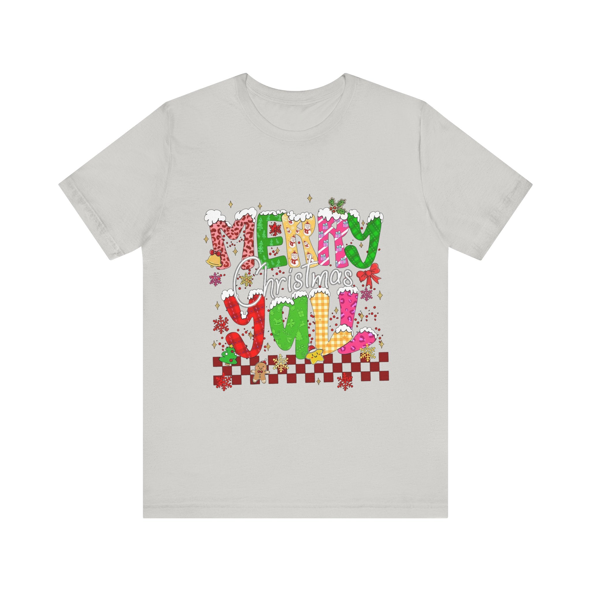 Merry Christmas Y’all Shirt, Colorful Christmas T-Shirt, Retro Holiday Tee, Cute Festive Graphic Tee for Women