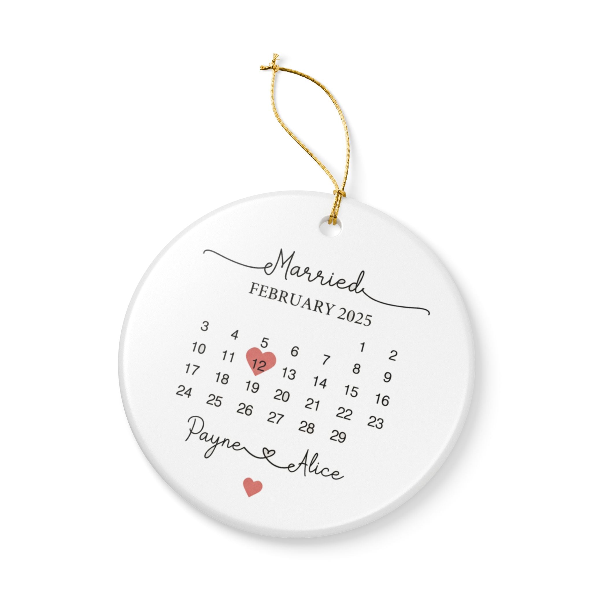Personalized Wedding Date Ornament 2025, Custom Calendar Keepsake, Married Couple Gift, Engagement or Anniversary Decoration