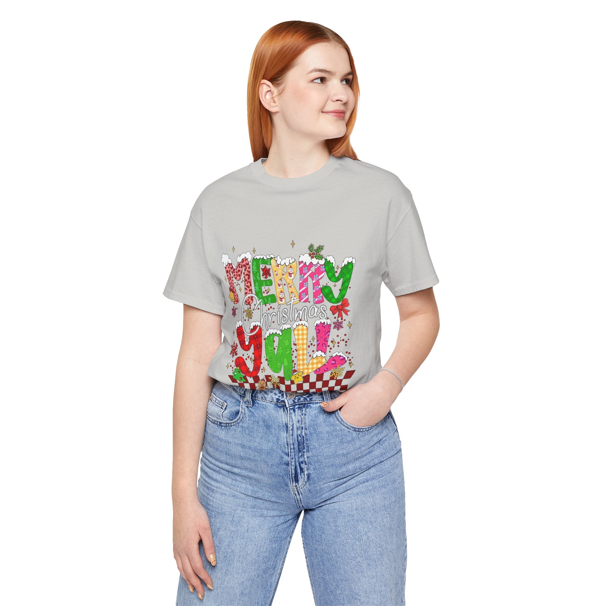 Merry Christmas Y’all Shirt, Colorful Christmas T-Shirt, Retro Holiday Tee, Cute Festive Graphic Tee for Women