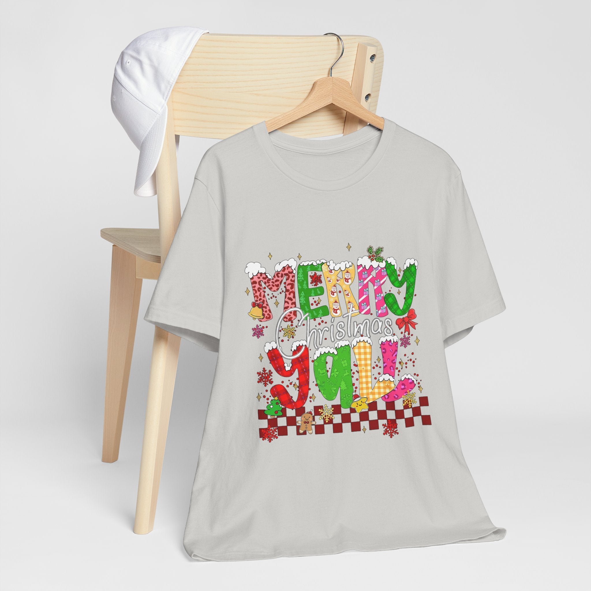Merry Christmas Y’all Shirt, Colorful Christmas T-Shirt, Retro Holiday Tee, Cute Festive Graphic Tee for Women