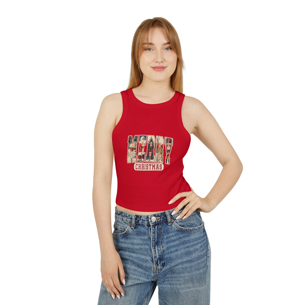 Merry Christmas Tank Top, Vintage Holiday Letter Design, Retro Santa Reindeer and Snowman Graphic Tee, Festive Christmas Gift Shirt