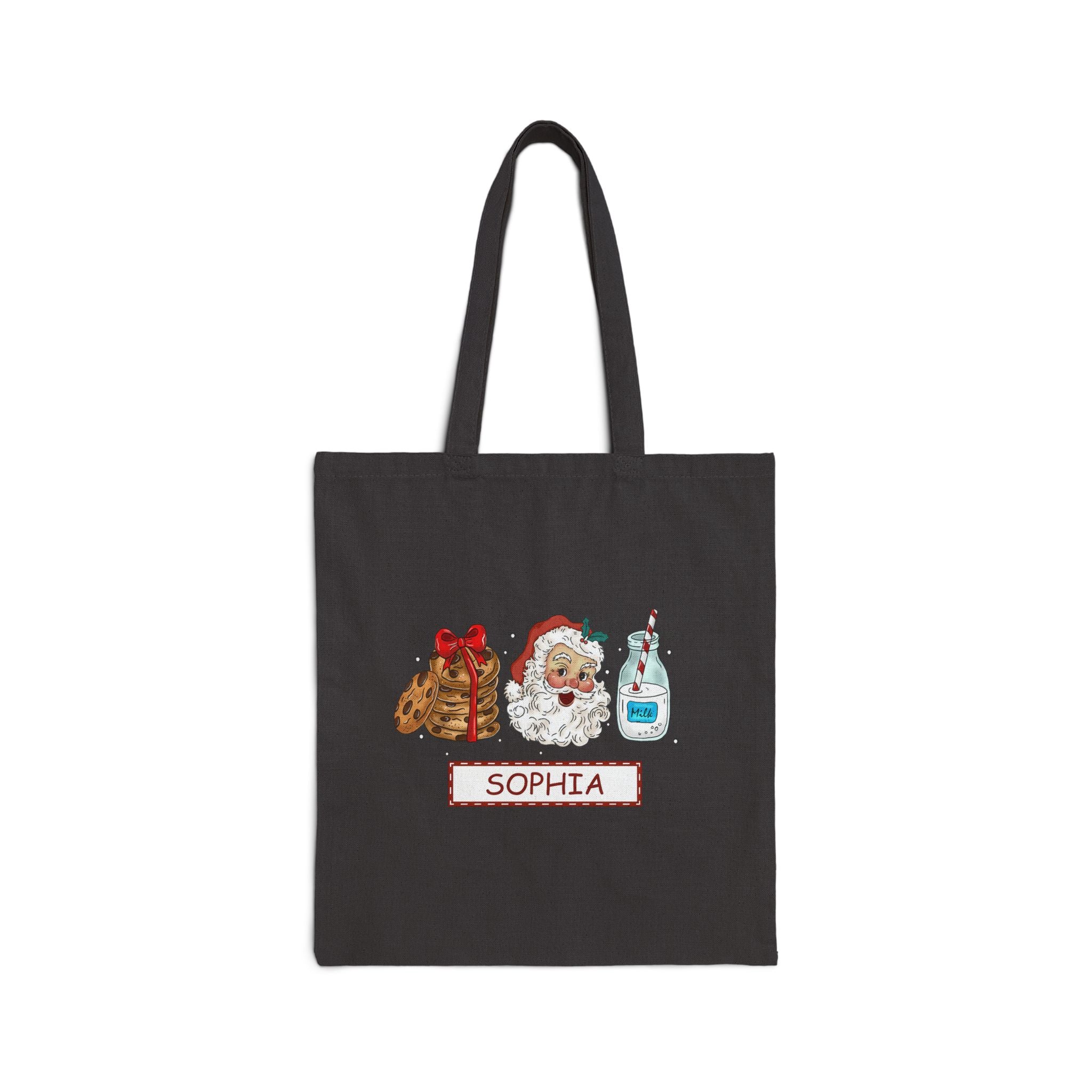 Personalized Santa Cookies and Milk Tote Bag, Custom Name Christmas Tote, Holiday Gift Bag for Kids, Santa Claus Cookie Lover Bag