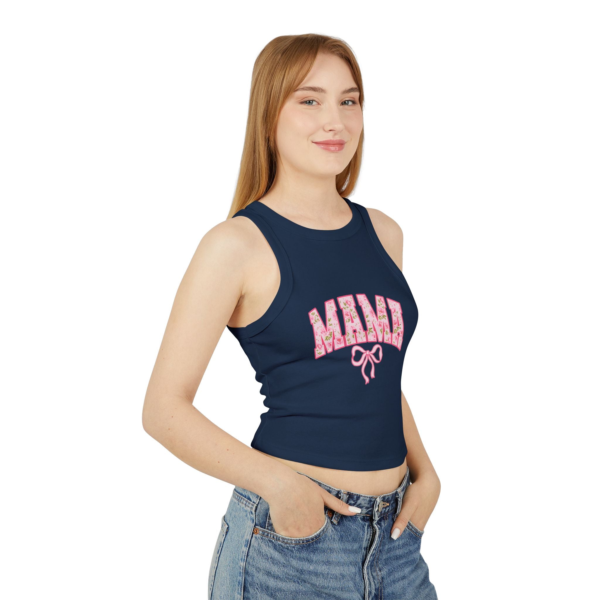 Floral MAMA Tank Top, Pink Bow and Rose Print Design, Cute Mom Life Summer Shirt, Mother’s Day Gift Top, Feminine Floral Tank