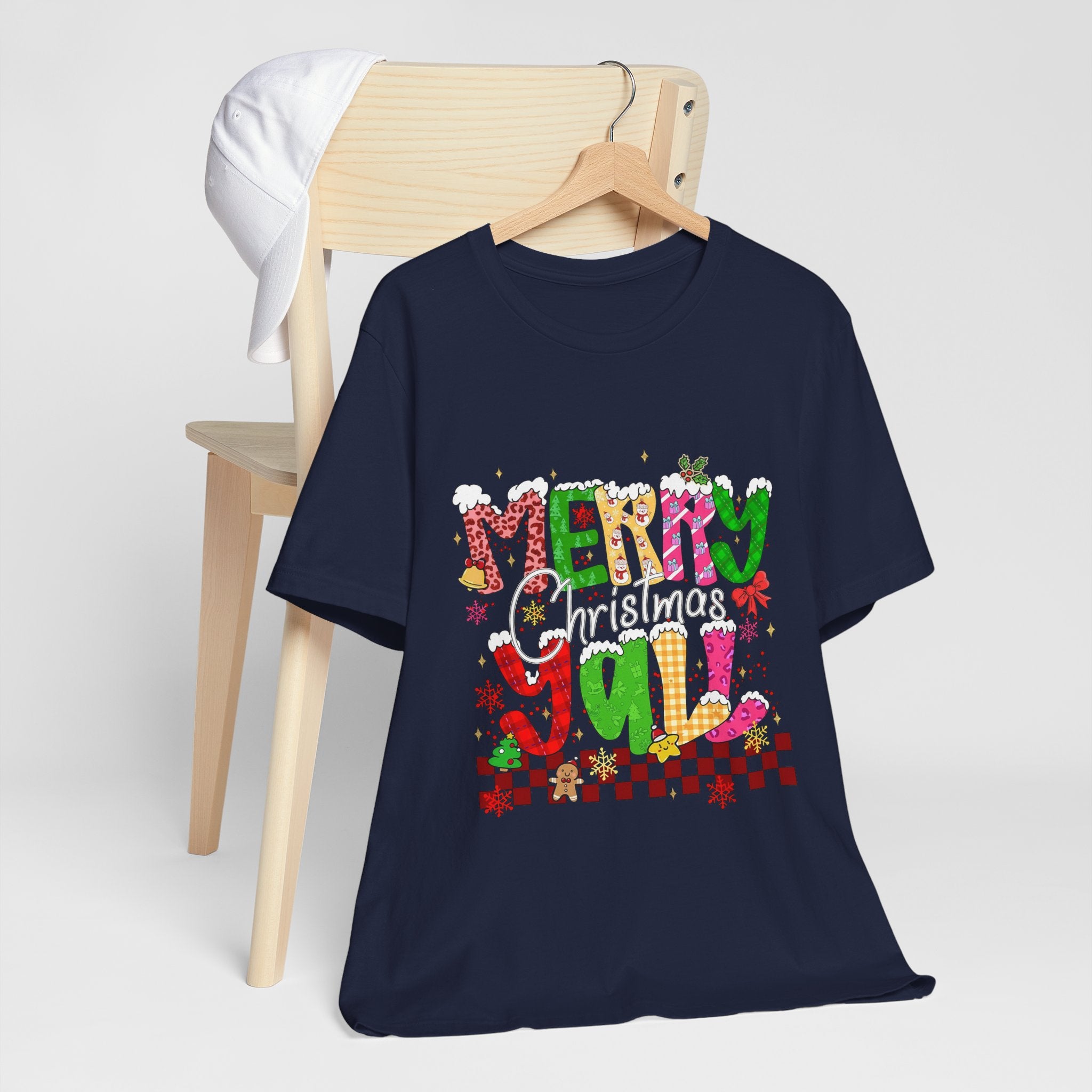 Merry Christmas Y’all Shirt, Colorful Christmas T-Shirt, Retro Holiday Tee, Cute Festive Graphic Tee for Women