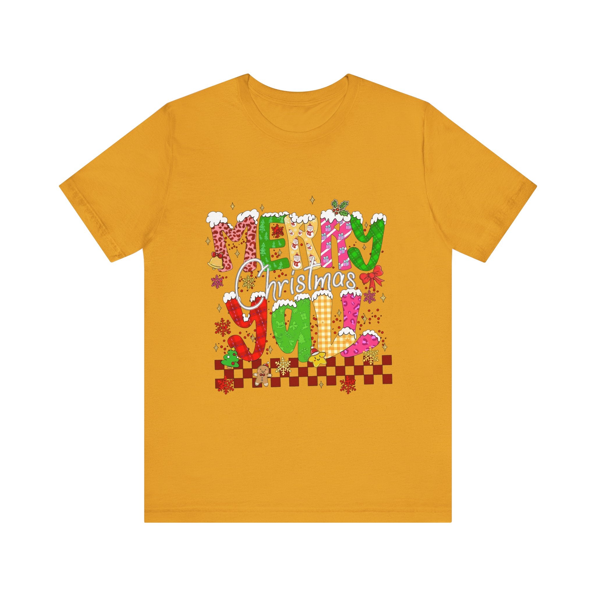 Merry Christmas Y’all Shirt, Colorful Christmas T-Shirt, Retro Holiday Tee, Cute Festive Graphic Tee for Women